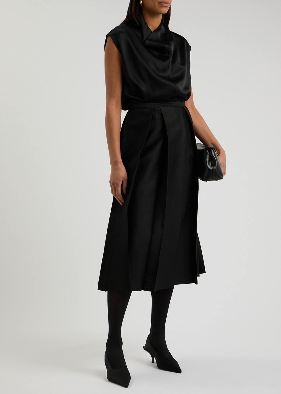 Toteme Pleated Wool and Silk-blend Midi Skirt - 4