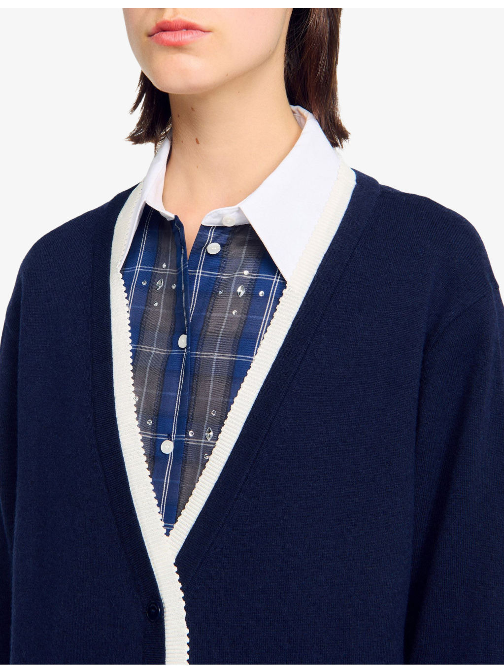 V-Neck Wool and Cashmere Cardigan - 5