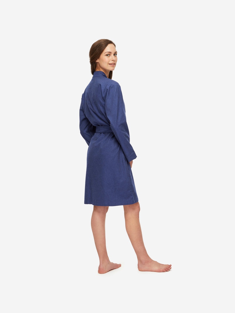 Women's Dressing Gown Balmoral 3 Brushed Cotton Navy - 6