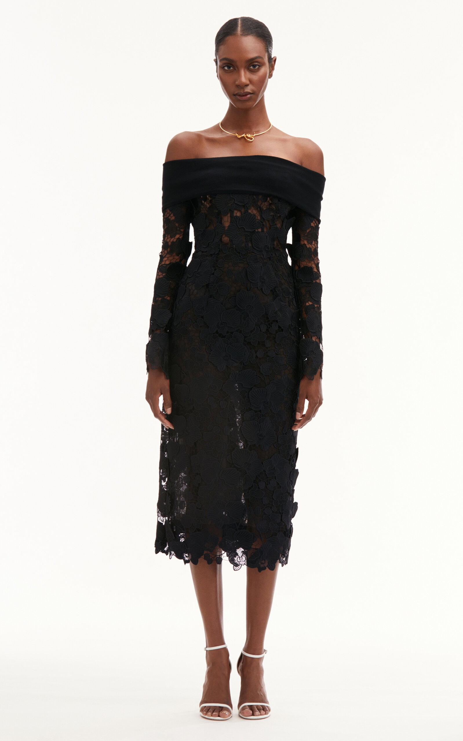 Off Shoulder Orchid Guipure & Knit Dress black - 3