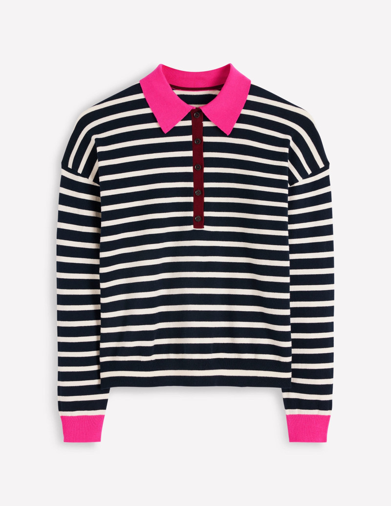 Lara Cotton Henley Jumper-Navy Stripe 7