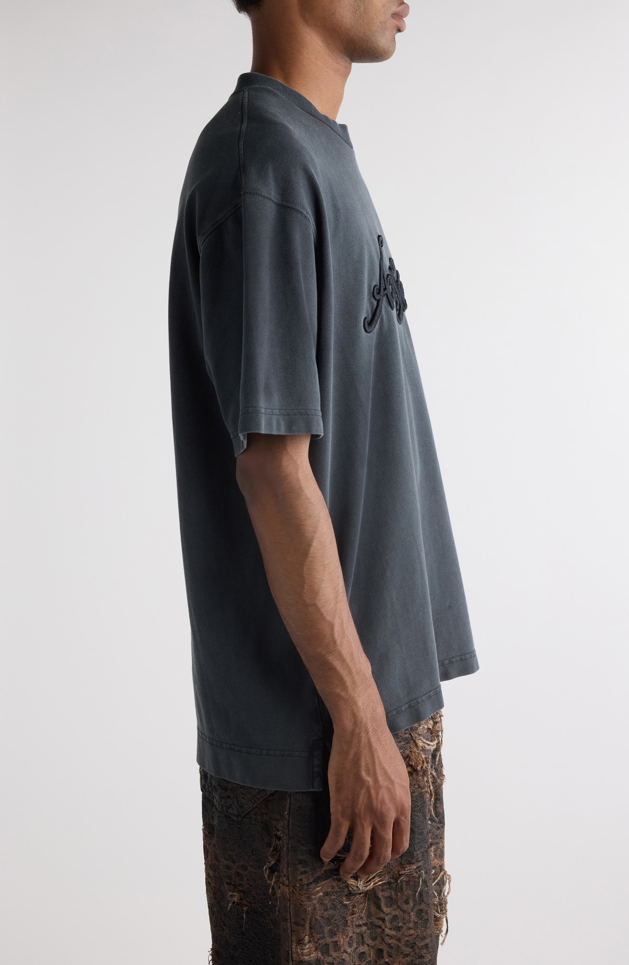 Acne Studios Tourist Logo Embroidered Cotton T-Shirt in Faded Black at Nordstrom - 4
