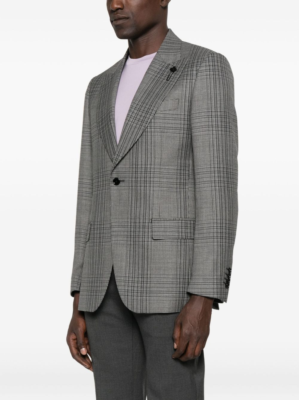checked single-breasted blazer - 3