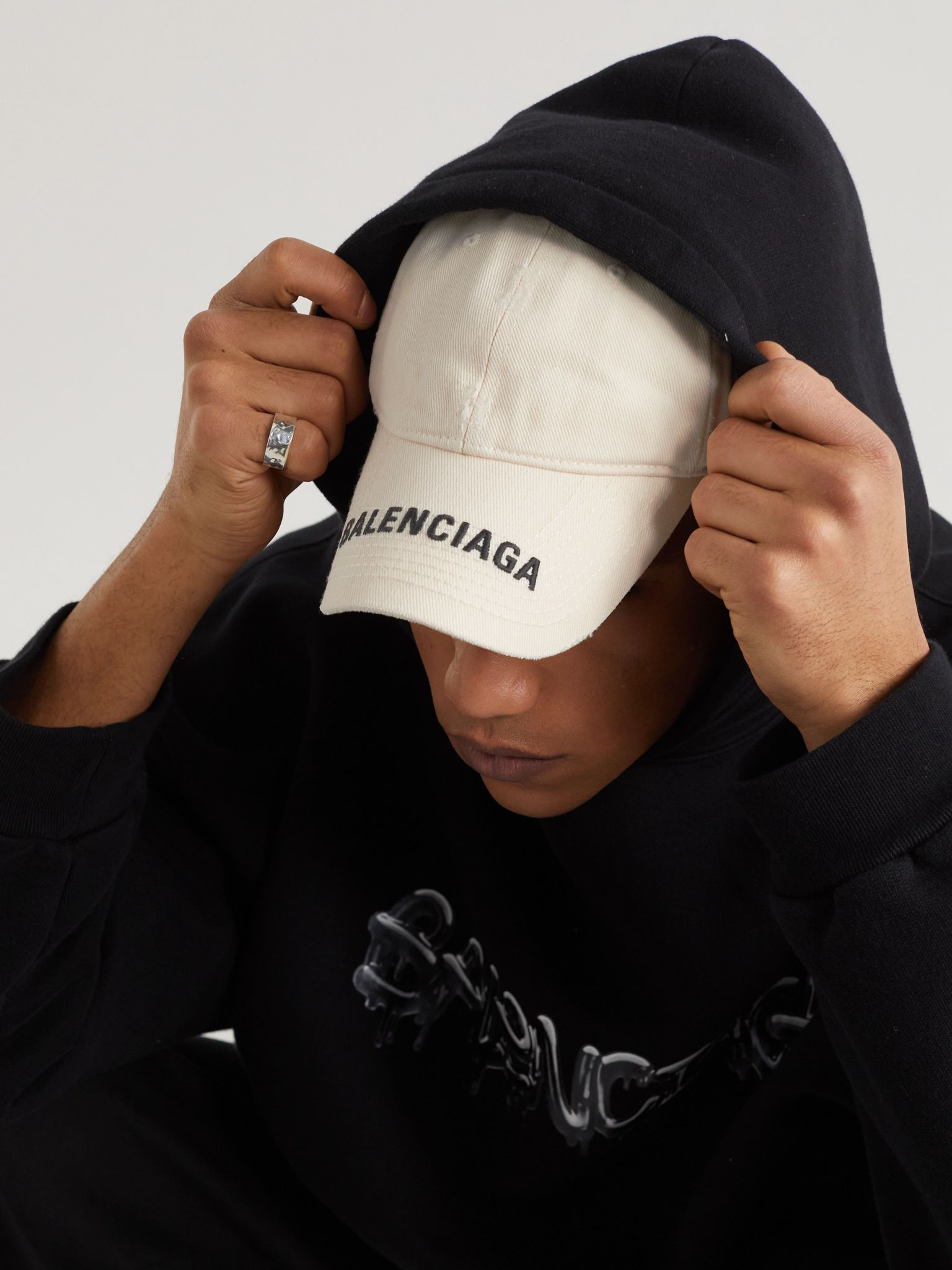 Logo-Embroidered Distressed Cotton-Twill Baseball Cap White - 2