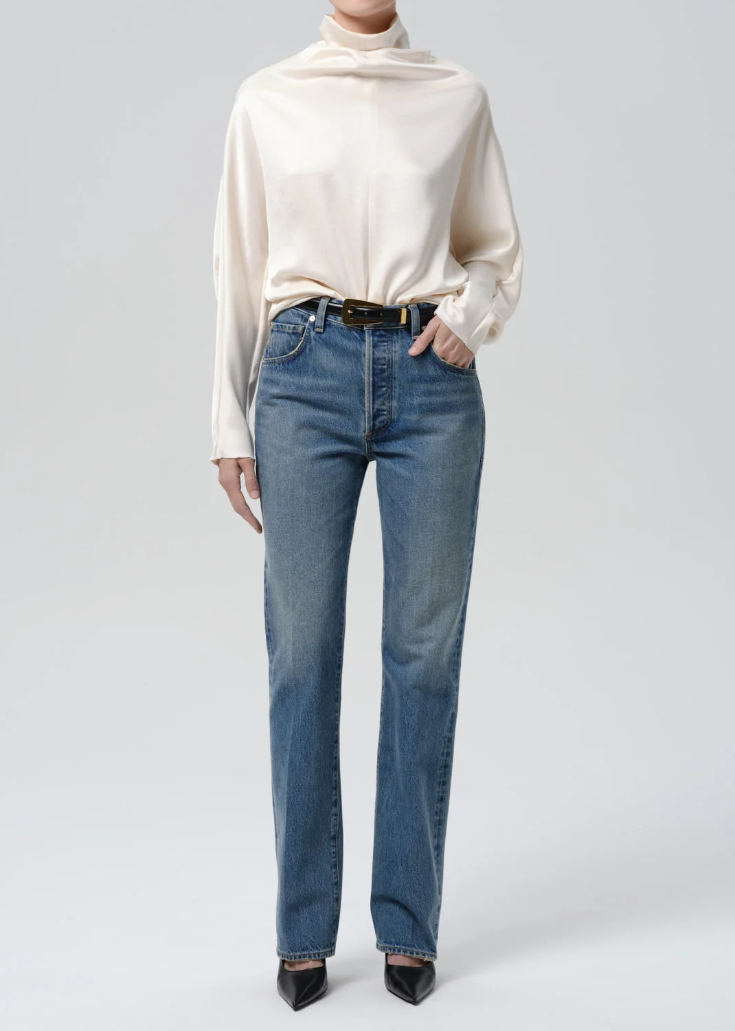 Ilaria Draped Japanese hammered Satin Top In Cream - 1