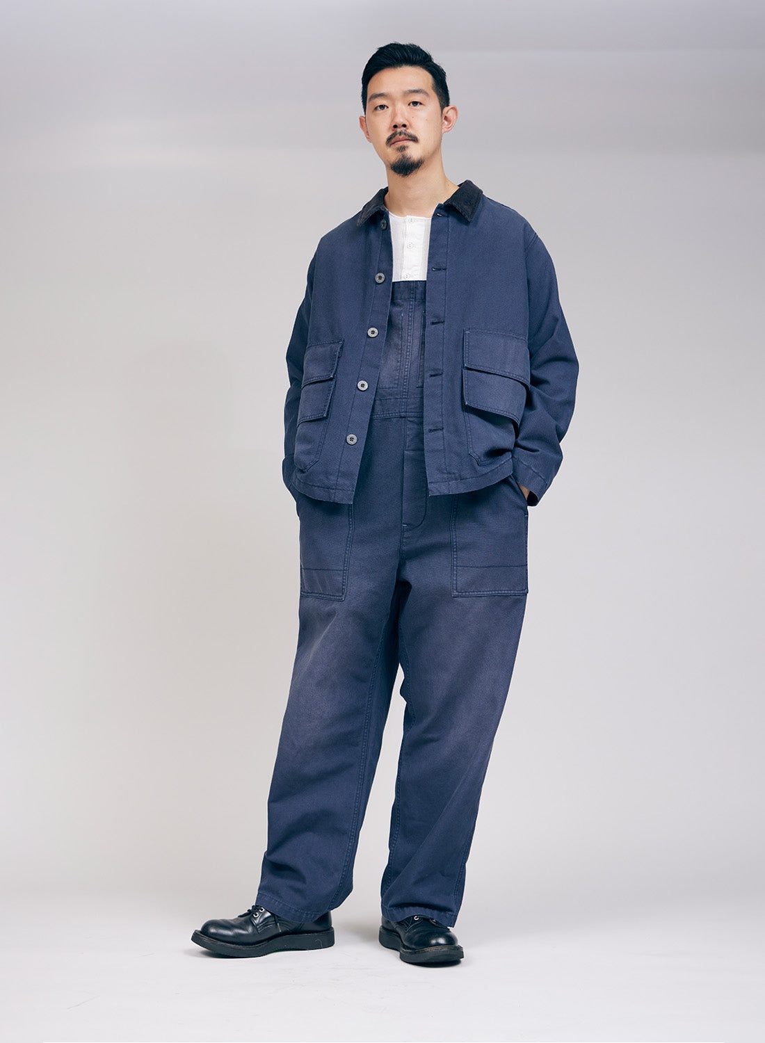 Nigel Cabourn Lybro Dungaree Canvas in Black Navy | REVERSIBLE