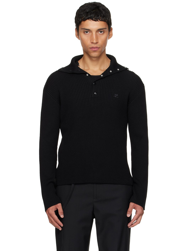 Black Ribbed Wool Polo 1