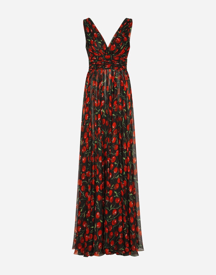 Long cherry-print chiffon dress - 1