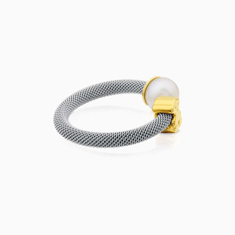 TOUS Steel and 18K solid gold Icon Mesh Ring with Pearl outlook