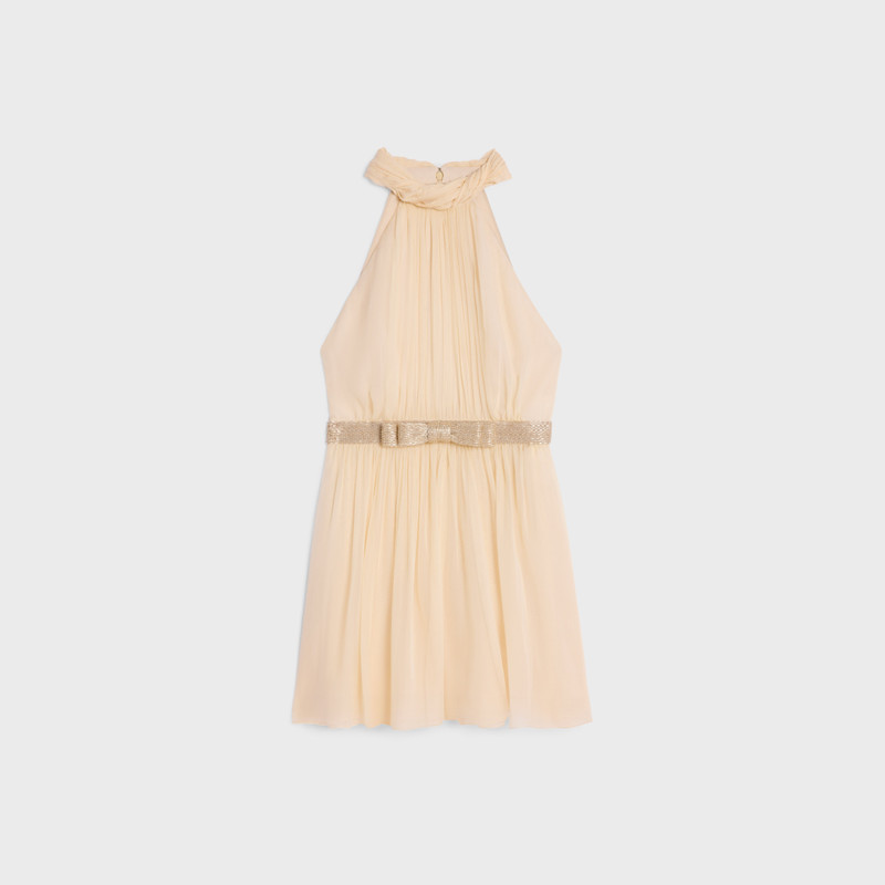 draped mini dress in silk muslin 1