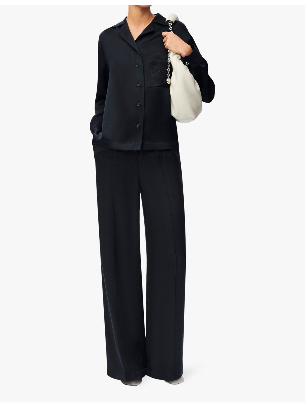 Anagram-embroidered pressed-crease mid-rise wide-leg silk-blend pyjama trousers - 2