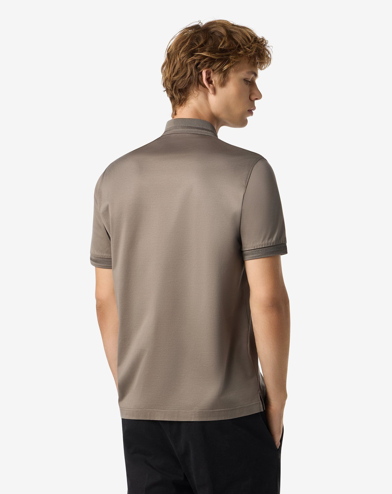 Taupe button-up polo shirt in lisle cotton - 3