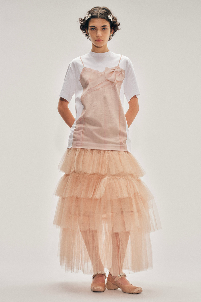 Simone Rocha Bow Sash Slip Dress Trompe L'Oeil Print T-Shirt outlook