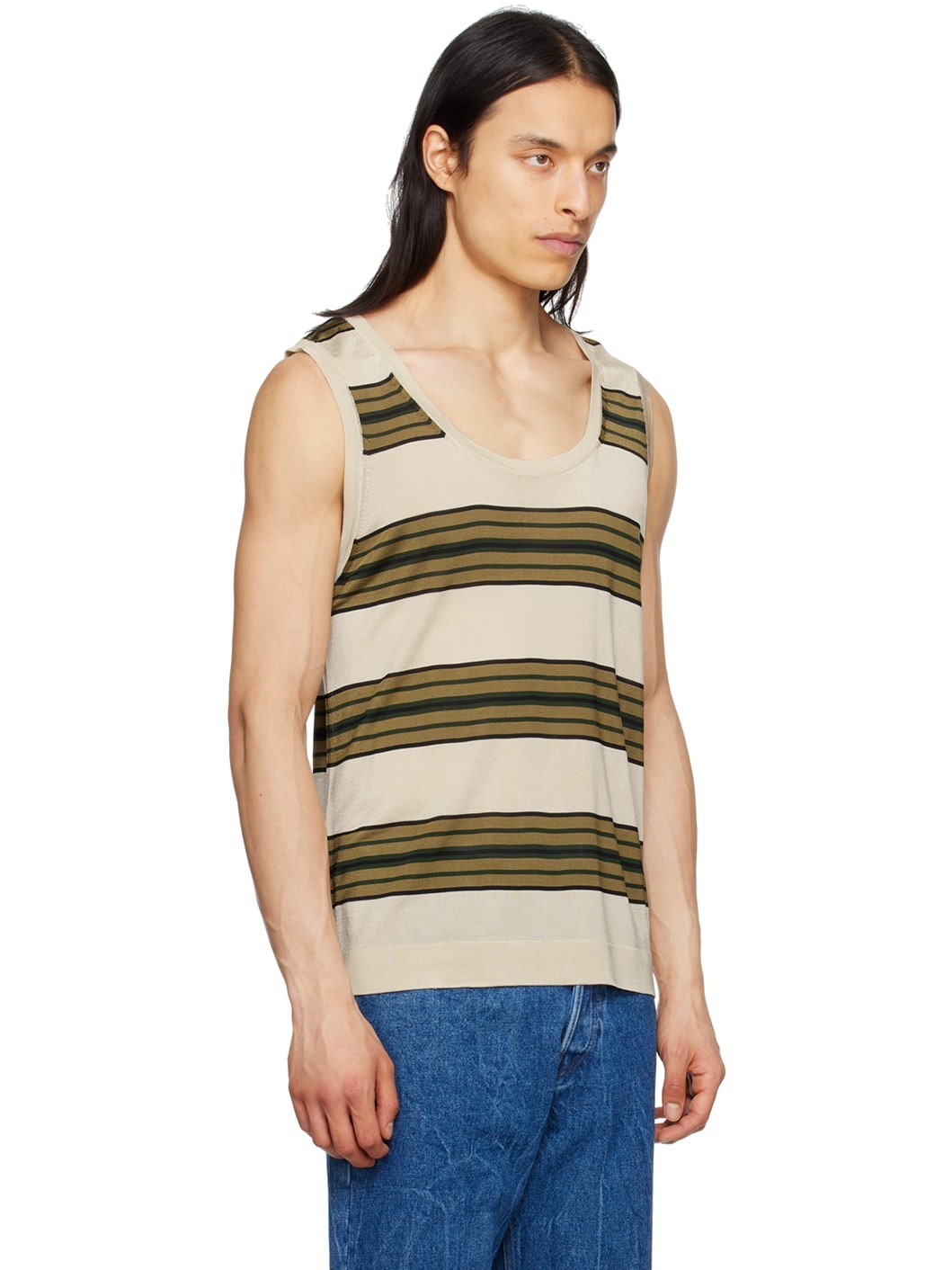 Beige Striped Tank Top - 2