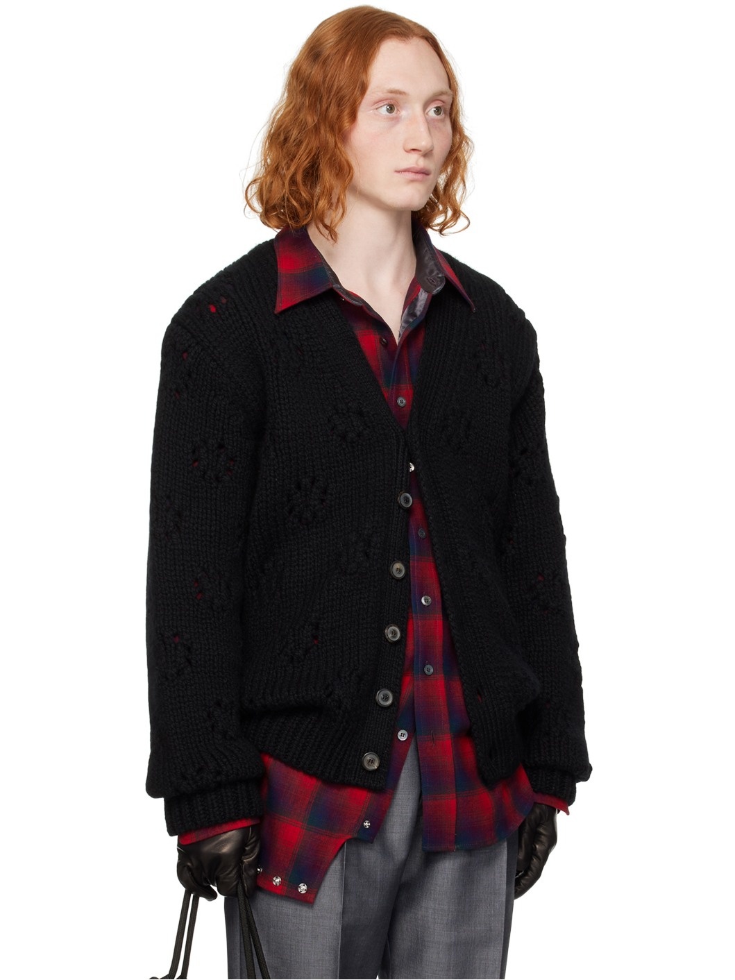 Black Y-Neck Cardigan - 2