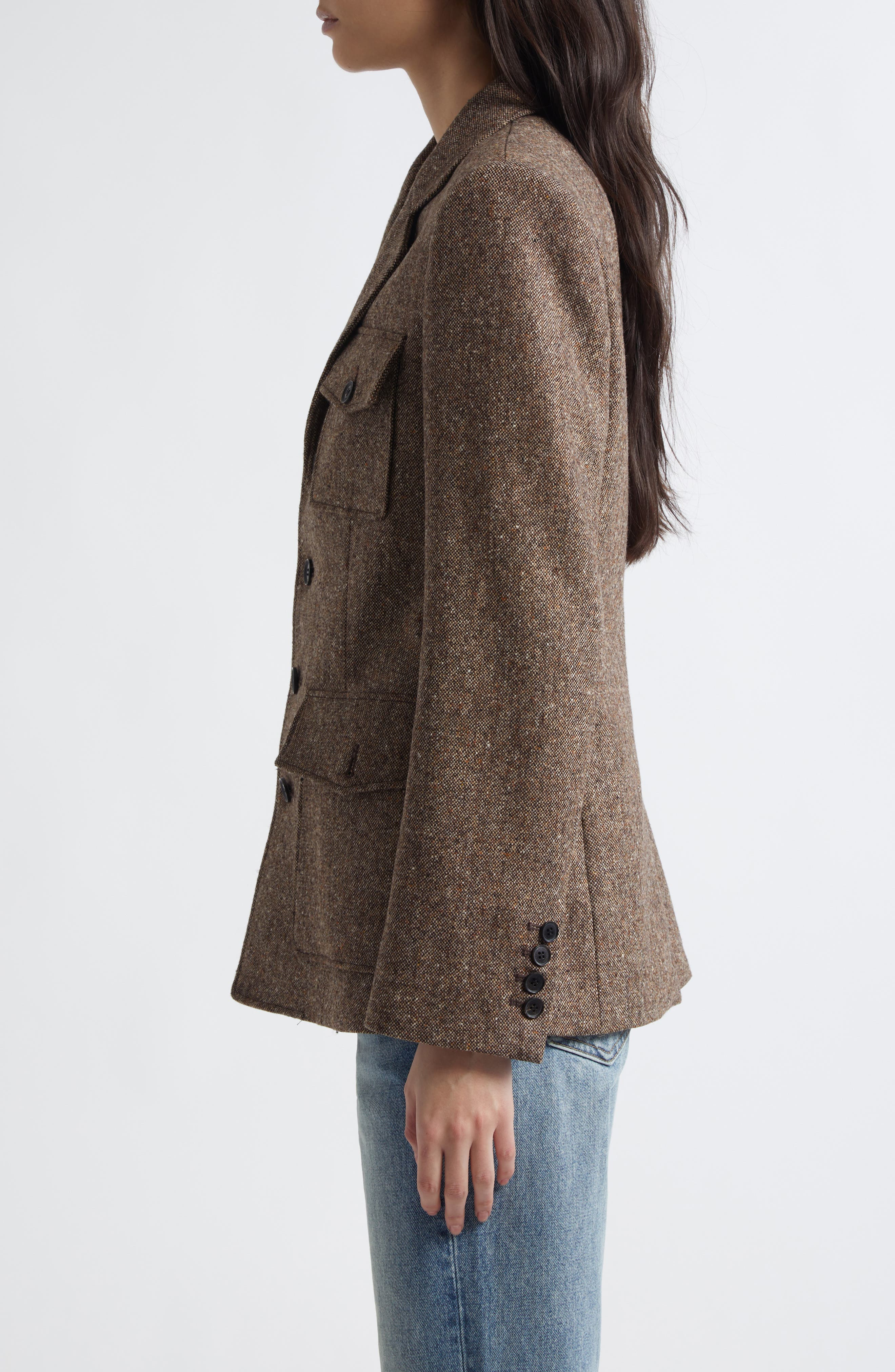 Nili Lotan Fleur Virgin Wool Blend Tweed Jacket in Colonial Brown Donegal at Nordstrom - 4