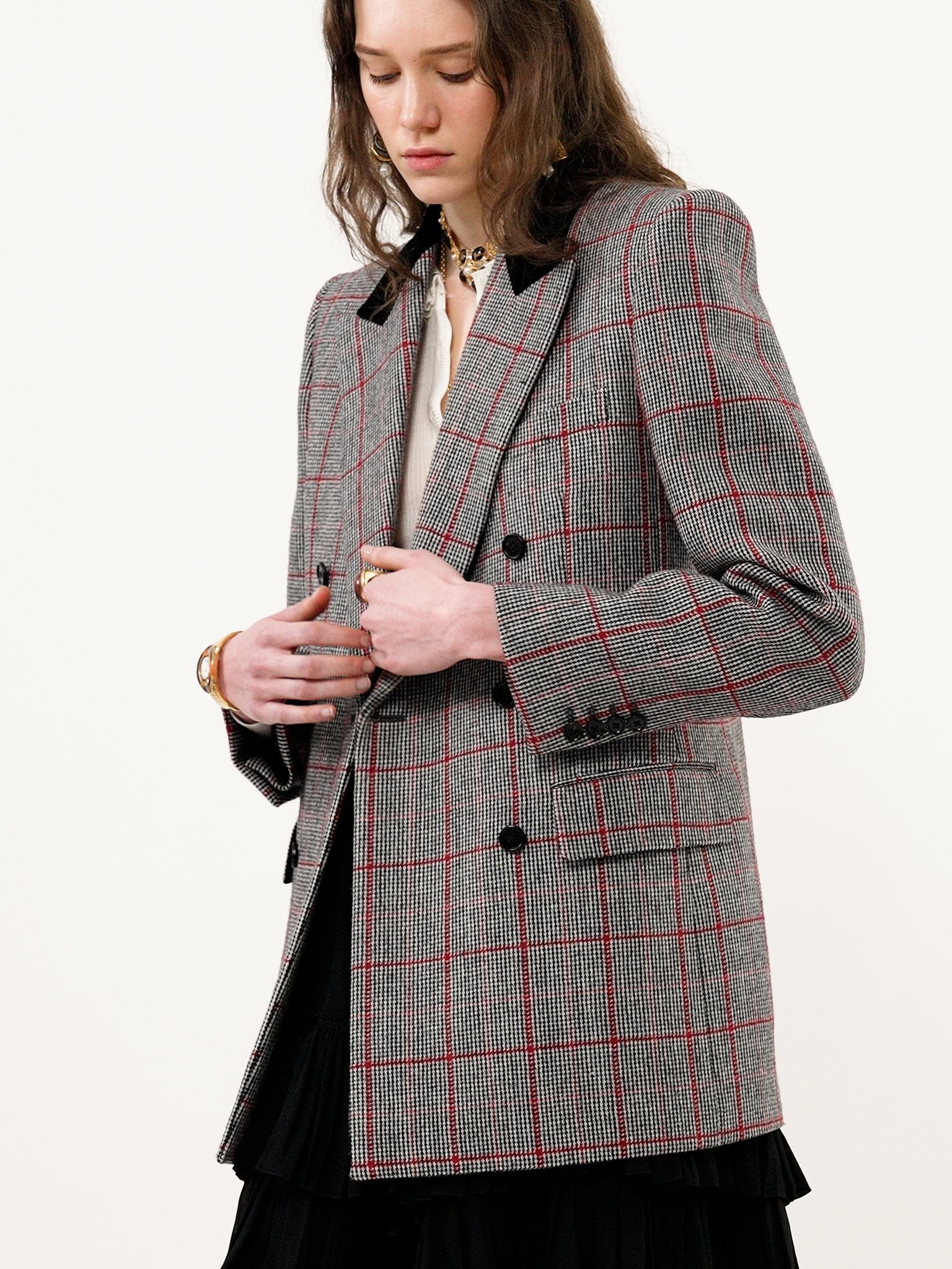 DOUBLE-BREASTED TAILORED JACKET IN WOOL CHECK - 5