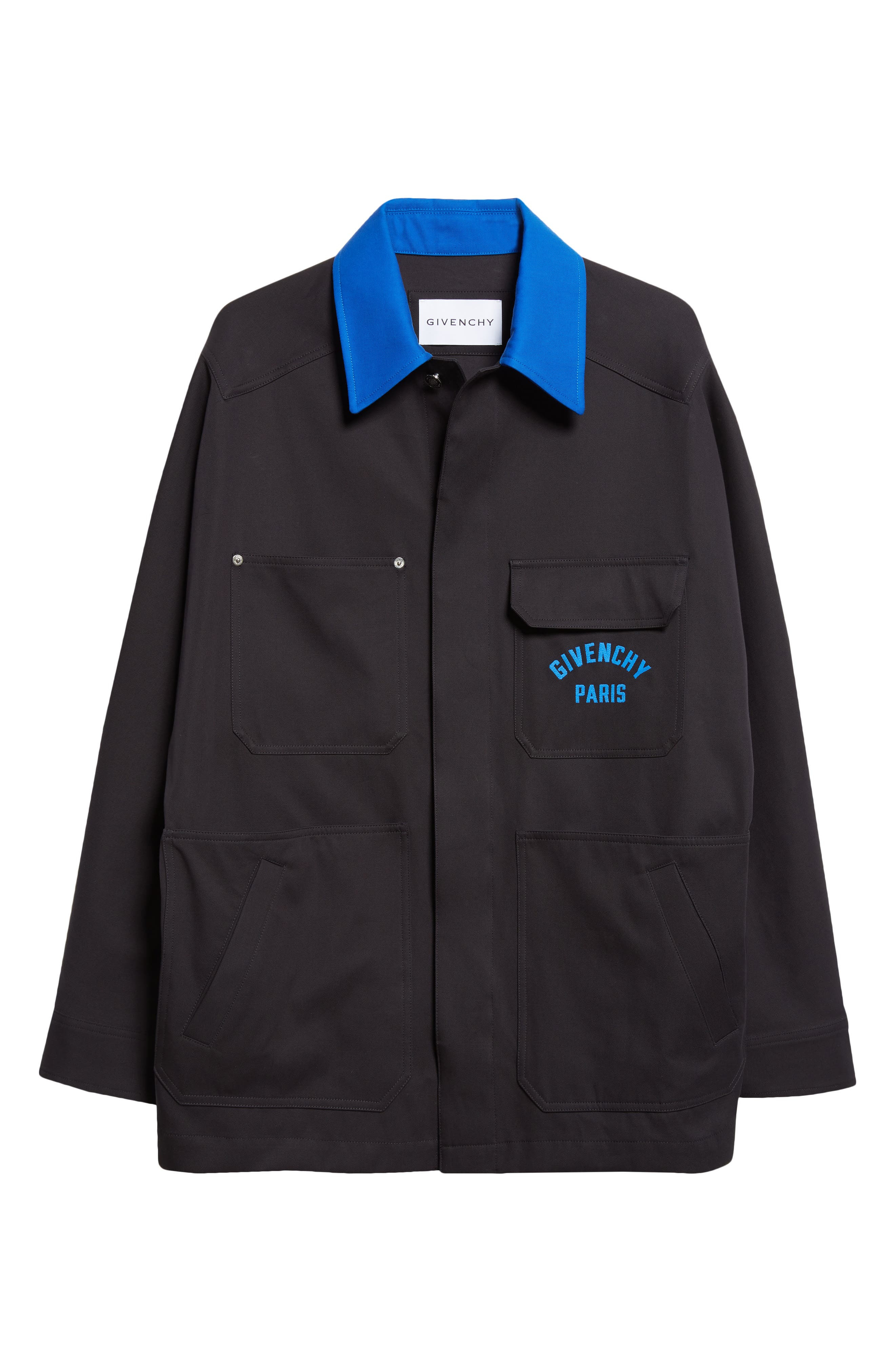 Givenchy Paris Embroidered Cotton Button-Up Overshirt in Dark Blue at Nordstrom - 6