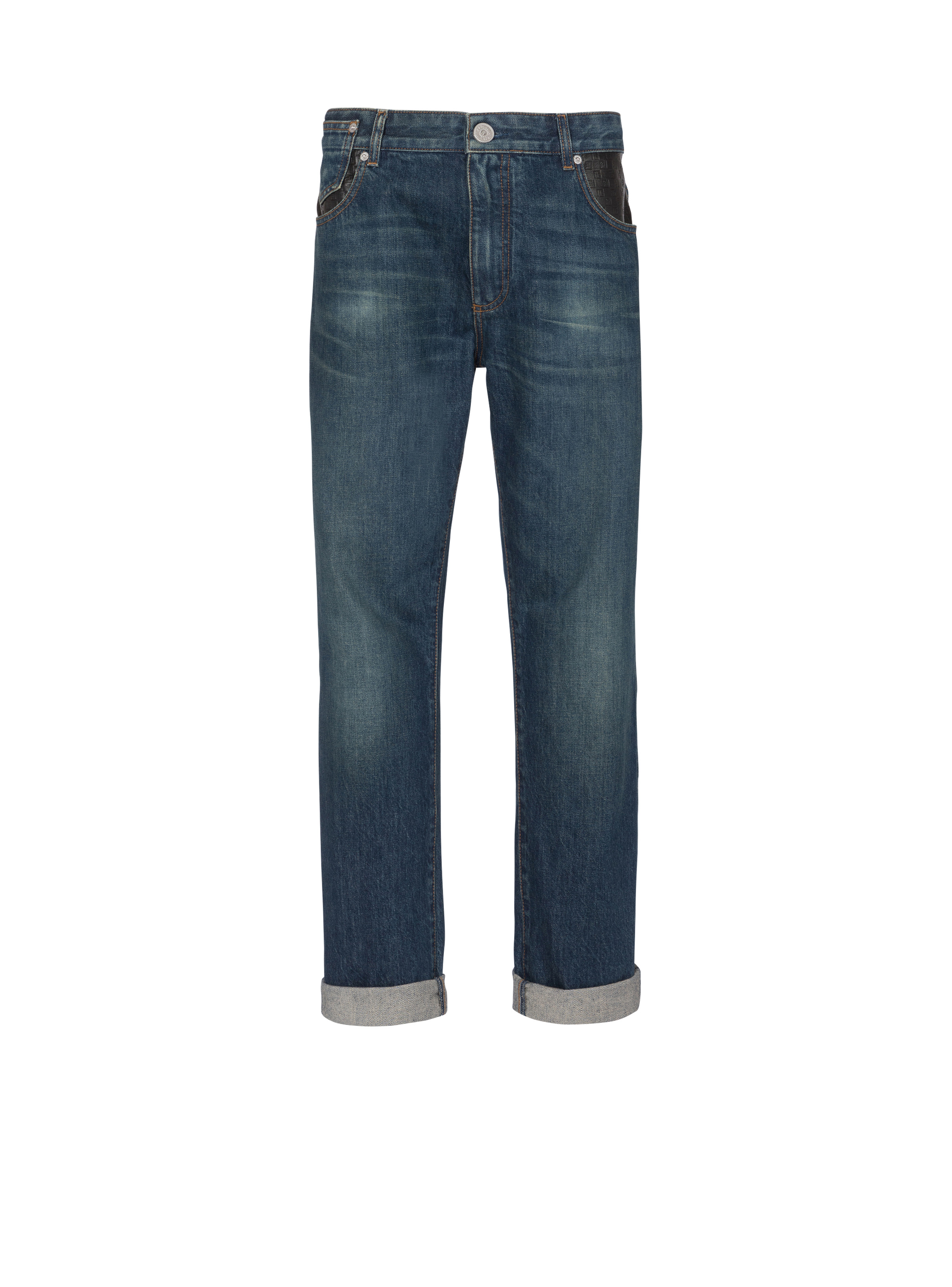 Straight-leg jeans with leather pockets - 1