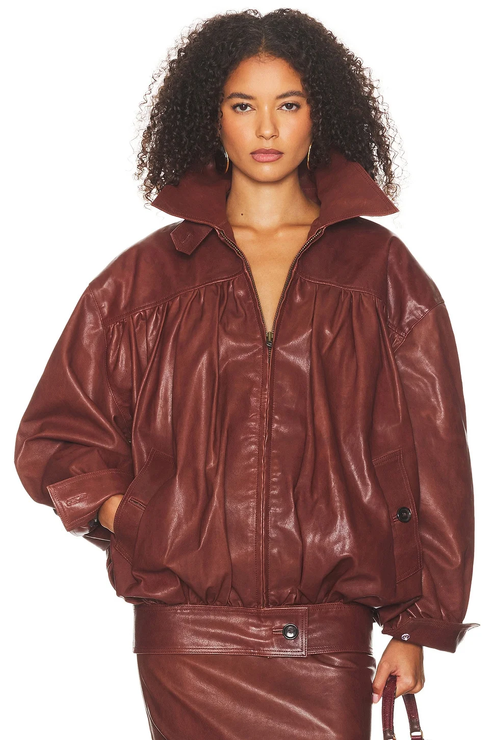 The Shirred Oversized Leather Jacket - 1