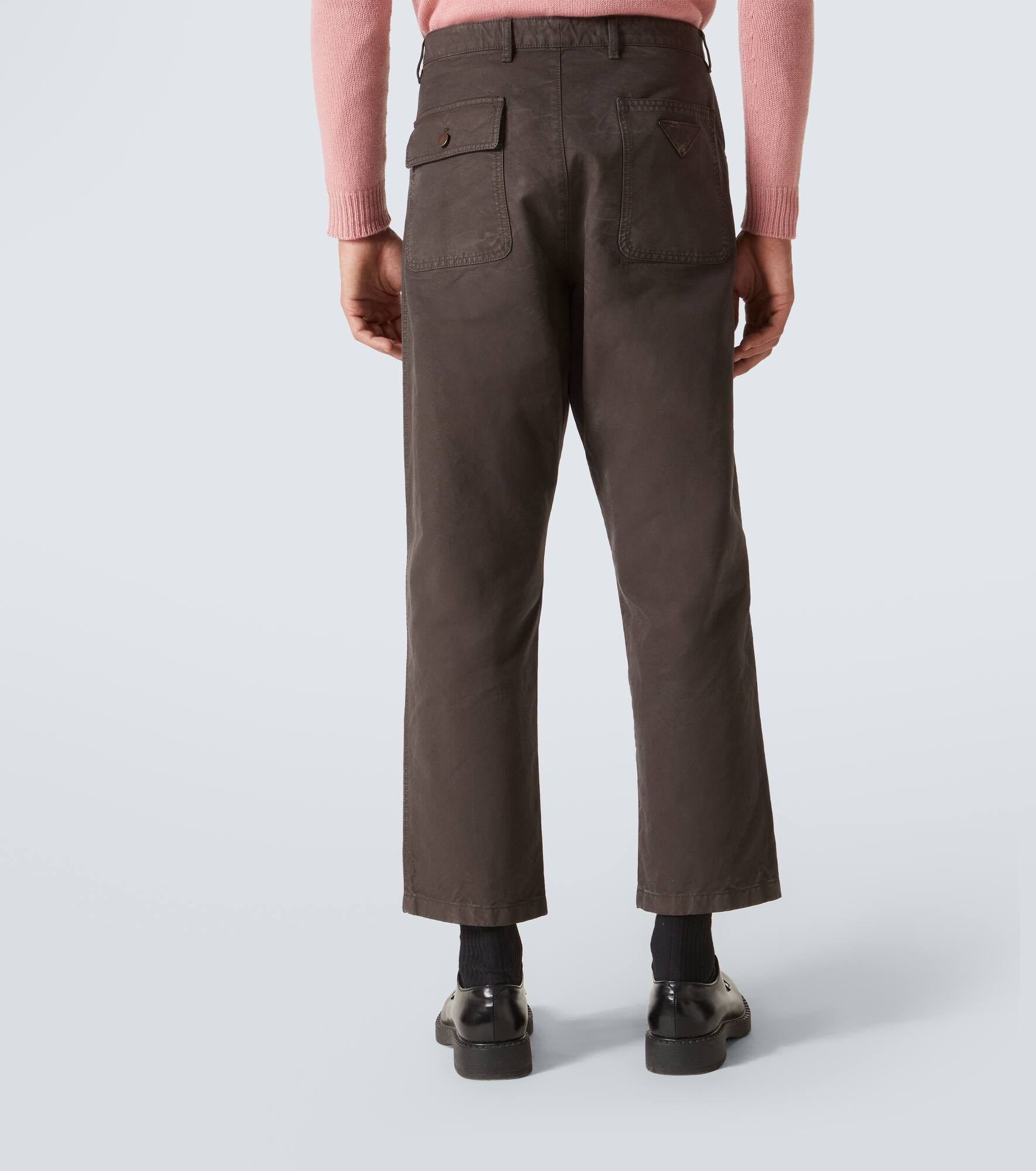 Leather-trimmed cotton straight pants - 4