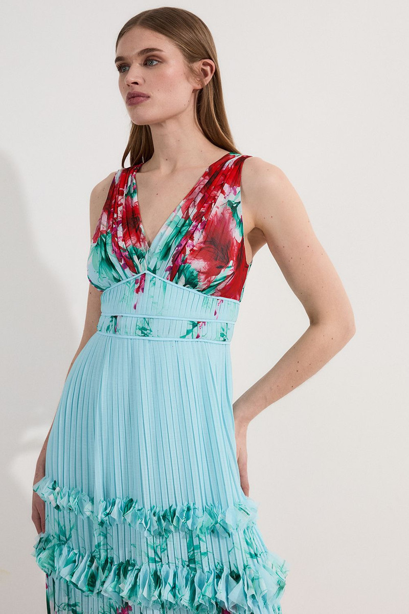 KAREN MILLEN Floral Pleat Detail Strappy Woven Midi Dress outlook