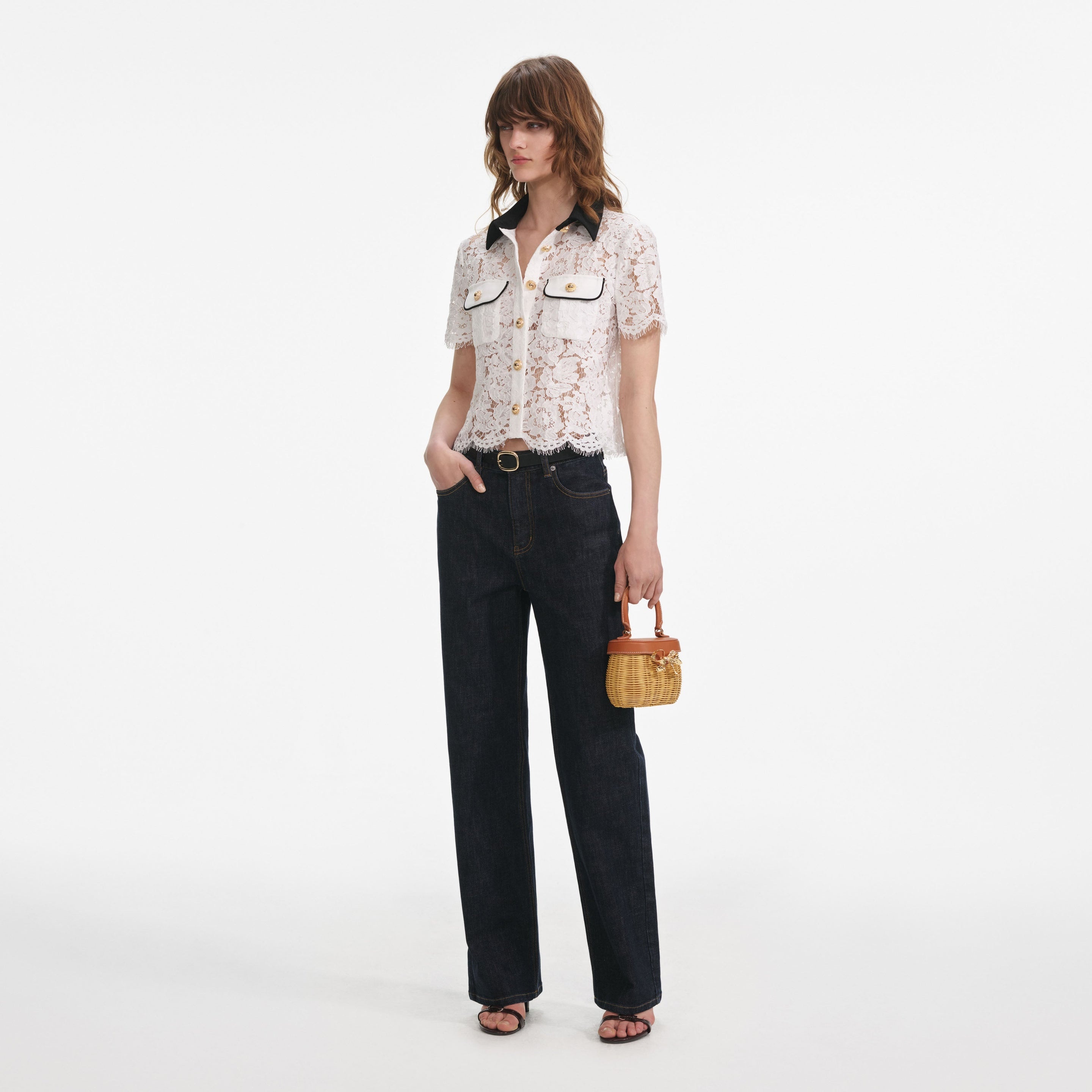 White Lace Contrast Collar Top - 2