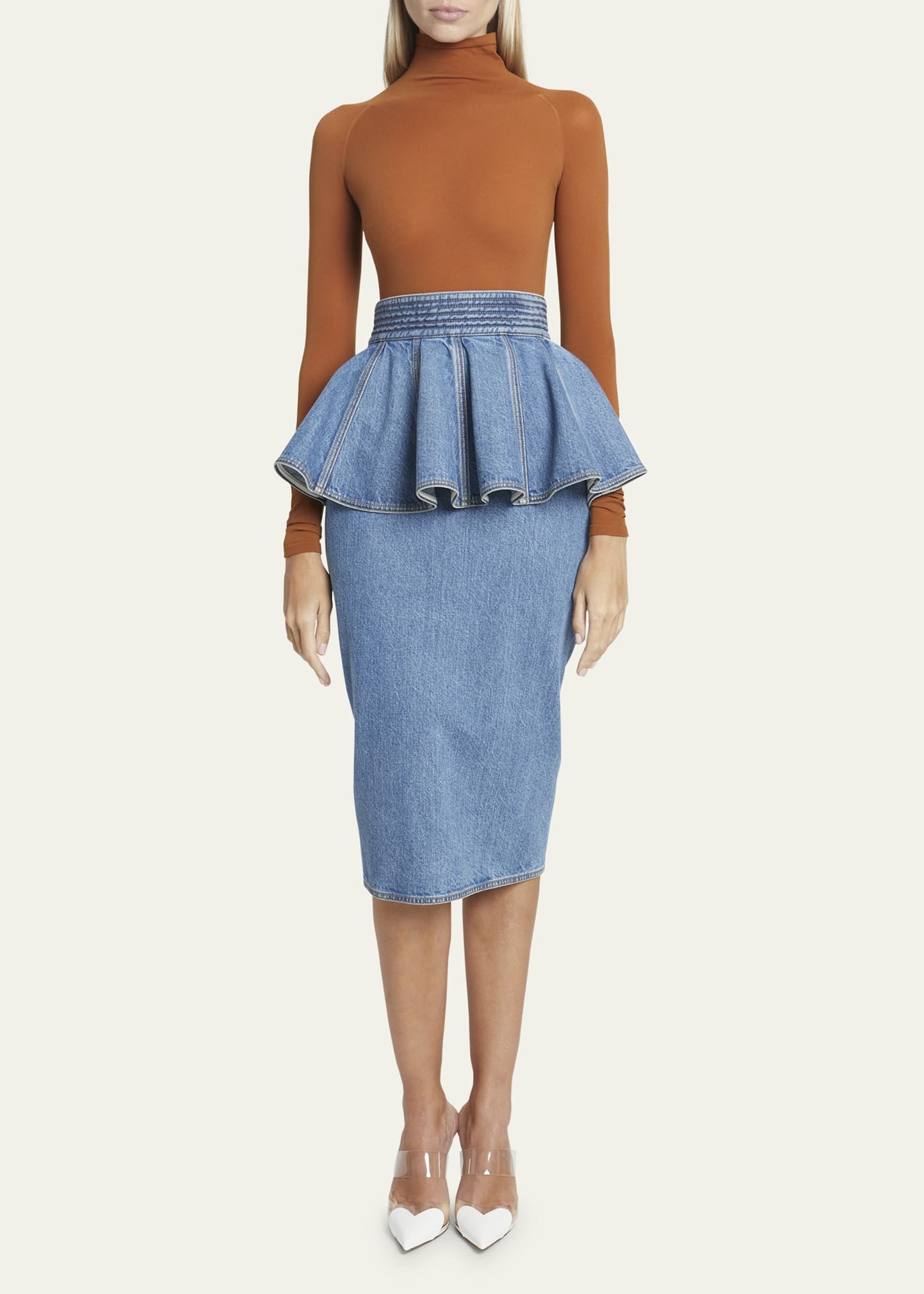 Denim Ruffle Belt Skirt - 2