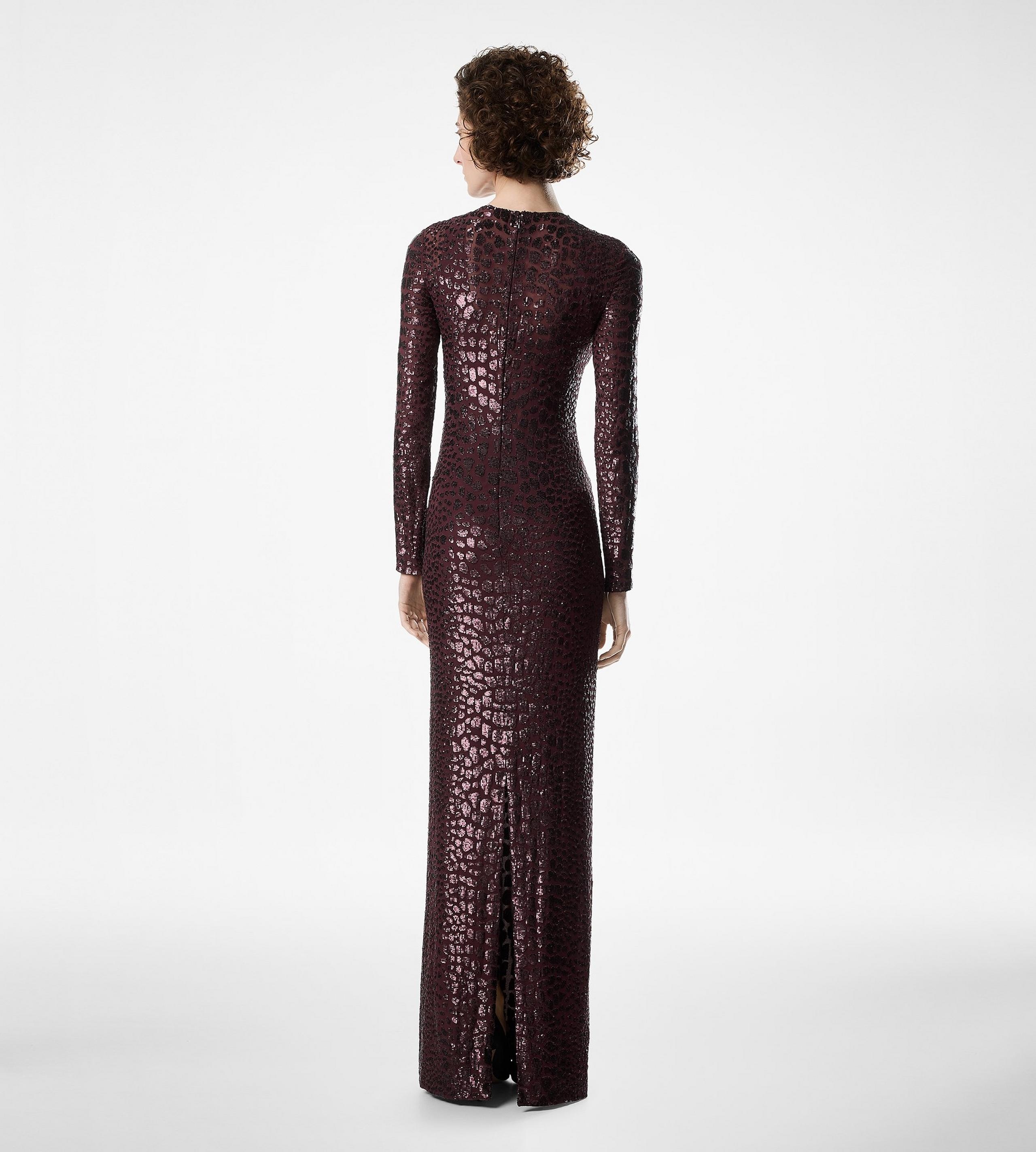 EMBROIDERED CROC EFFECT LONG SLEEVE EVENING DRESS - 4