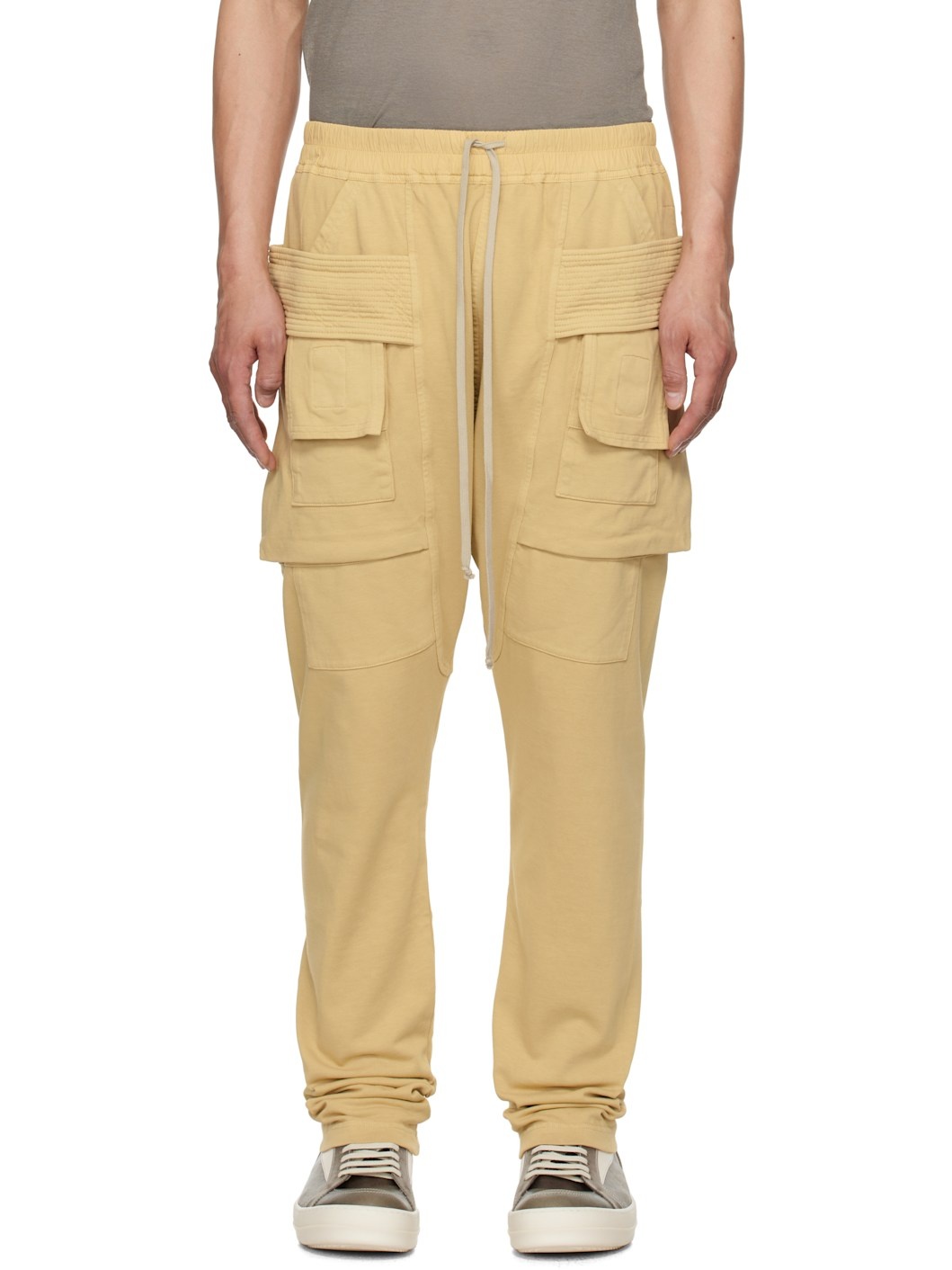 Beige Hollywood Creatch Cargo Drawstring Pants - 1