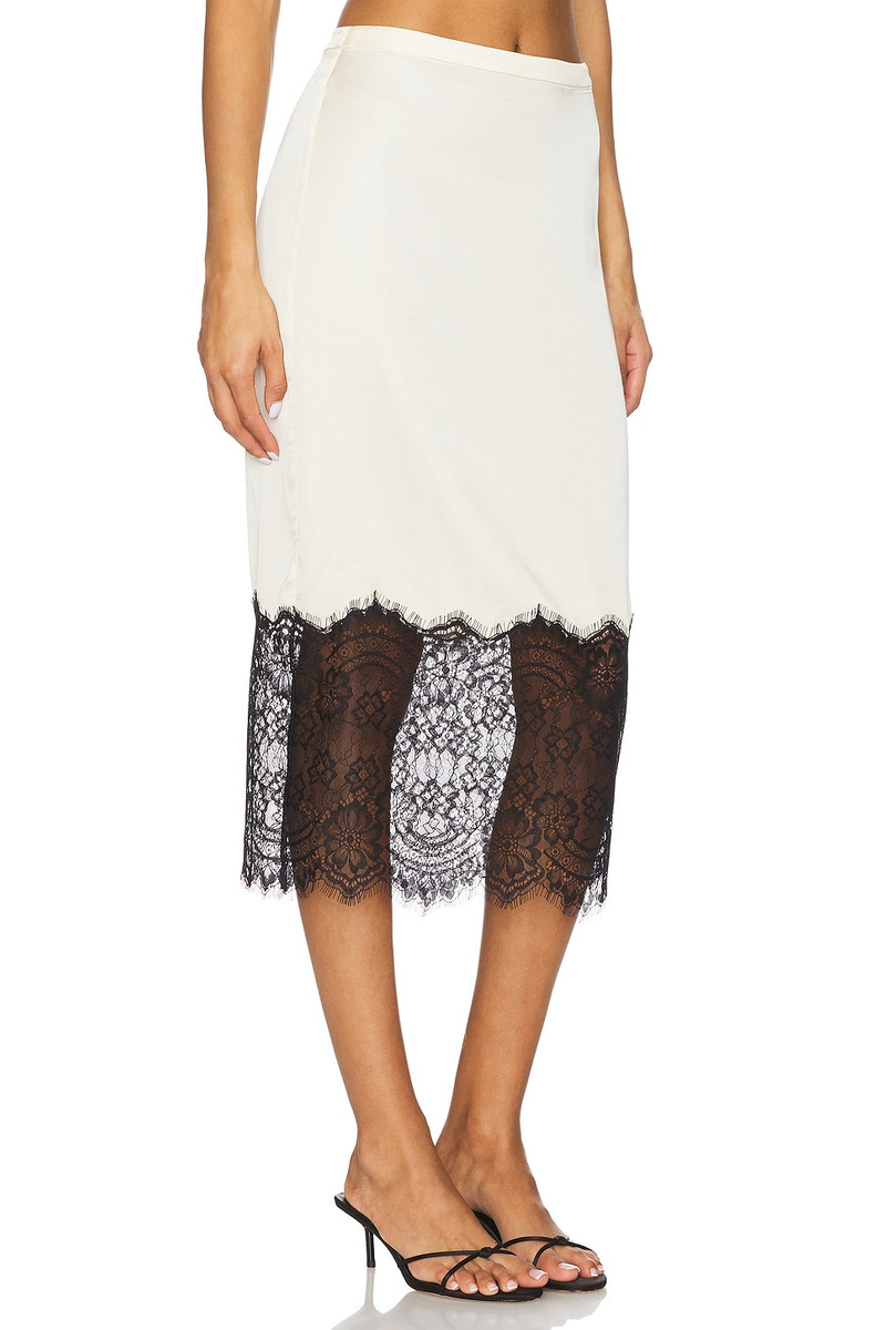 GOOD AMERICAN Satin Lace Slip Midi Skirt outlook