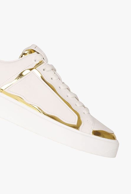 Bicolor white and gold calfskin B-Court sneakers - 6