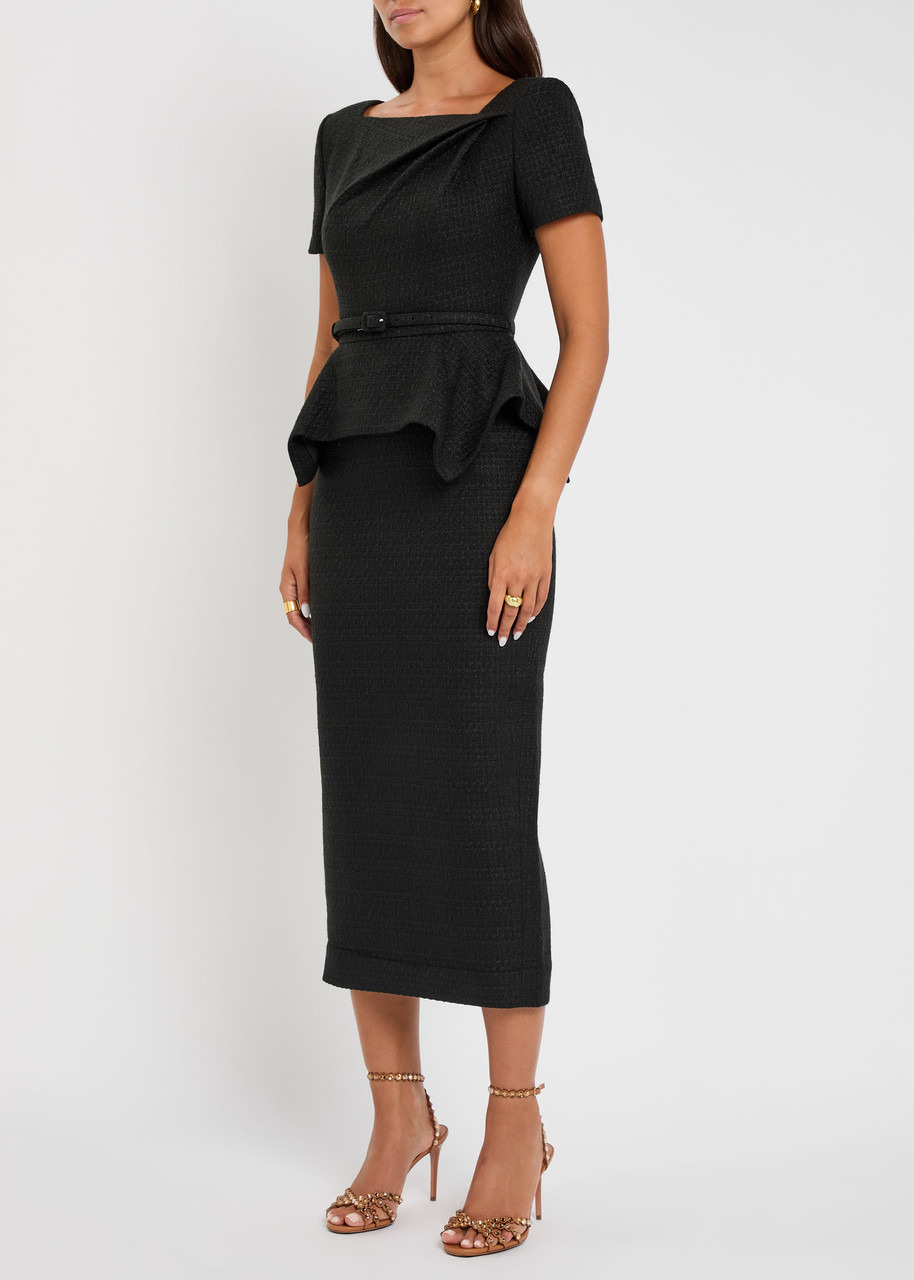 Roland Mouret Belted Peplum Tweed Midi Dress - 2