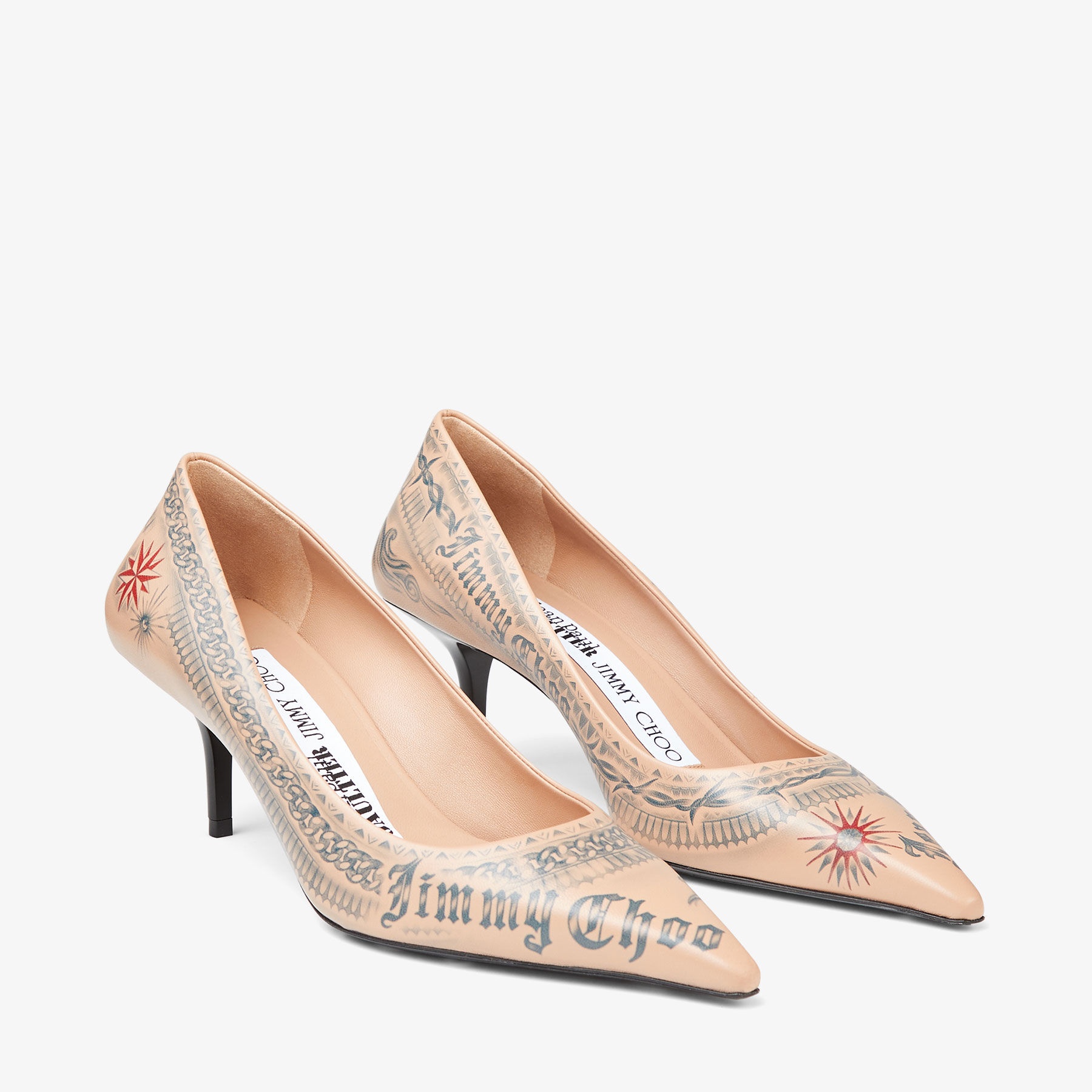 Jimmy Choo / Jean Paul Gaultier Pump 60
Beige Tattoo Print Leather Pumps - 3