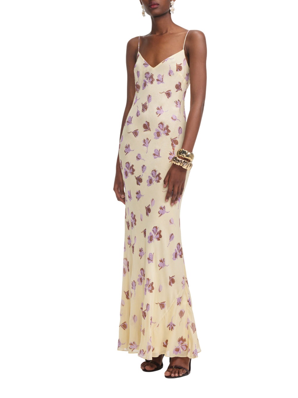 Yellow Floral Rhinestone Maxi Dress - 2