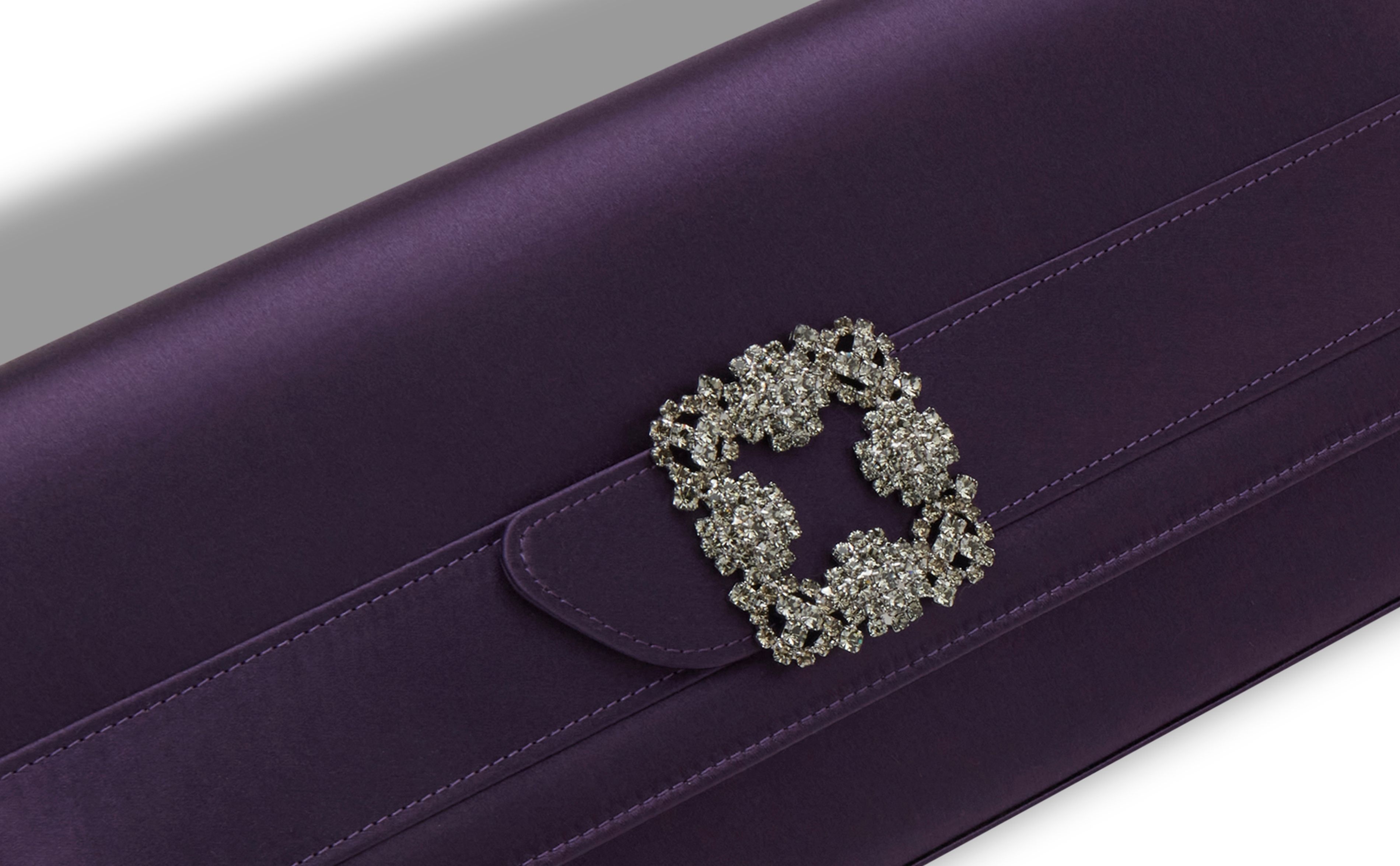 Dark Purple Satin Jewel Buckle Clutch - 4