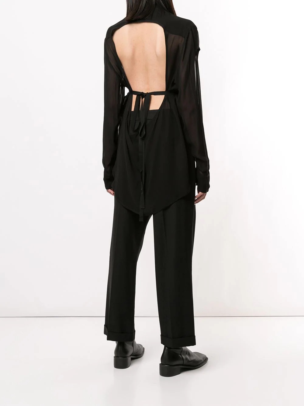 sheer open-back button-down top - 4