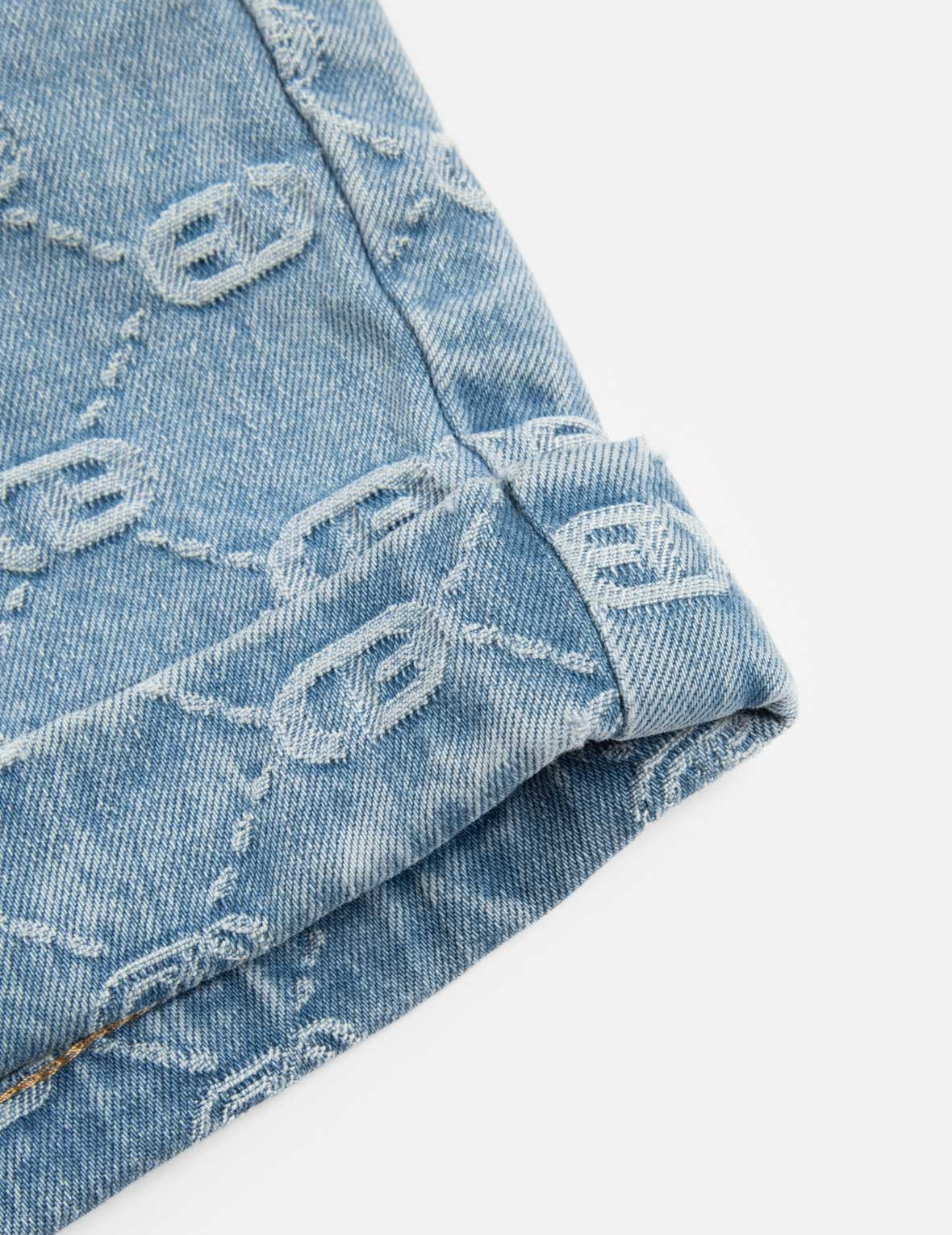 ALLOVER LOGO WITH PINK DIAMOND-IRONING SEAGULL LOOSE FIT DENIM SHORTS - 10