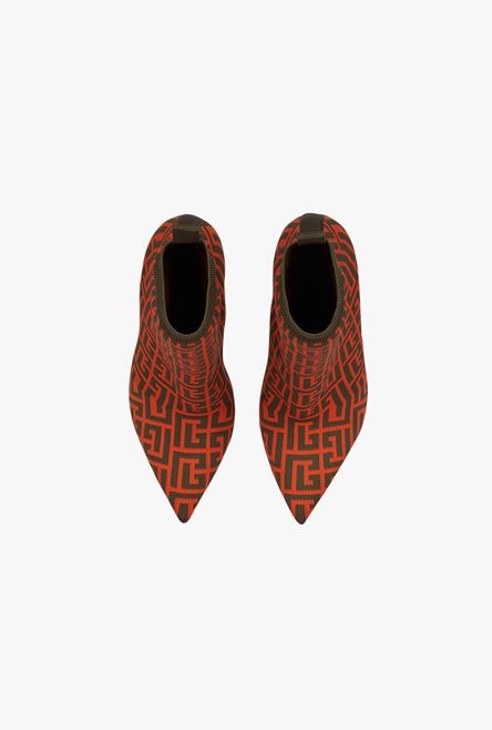 Bicolor stretch knit Skye ankle boots with Balmain monogram - 4