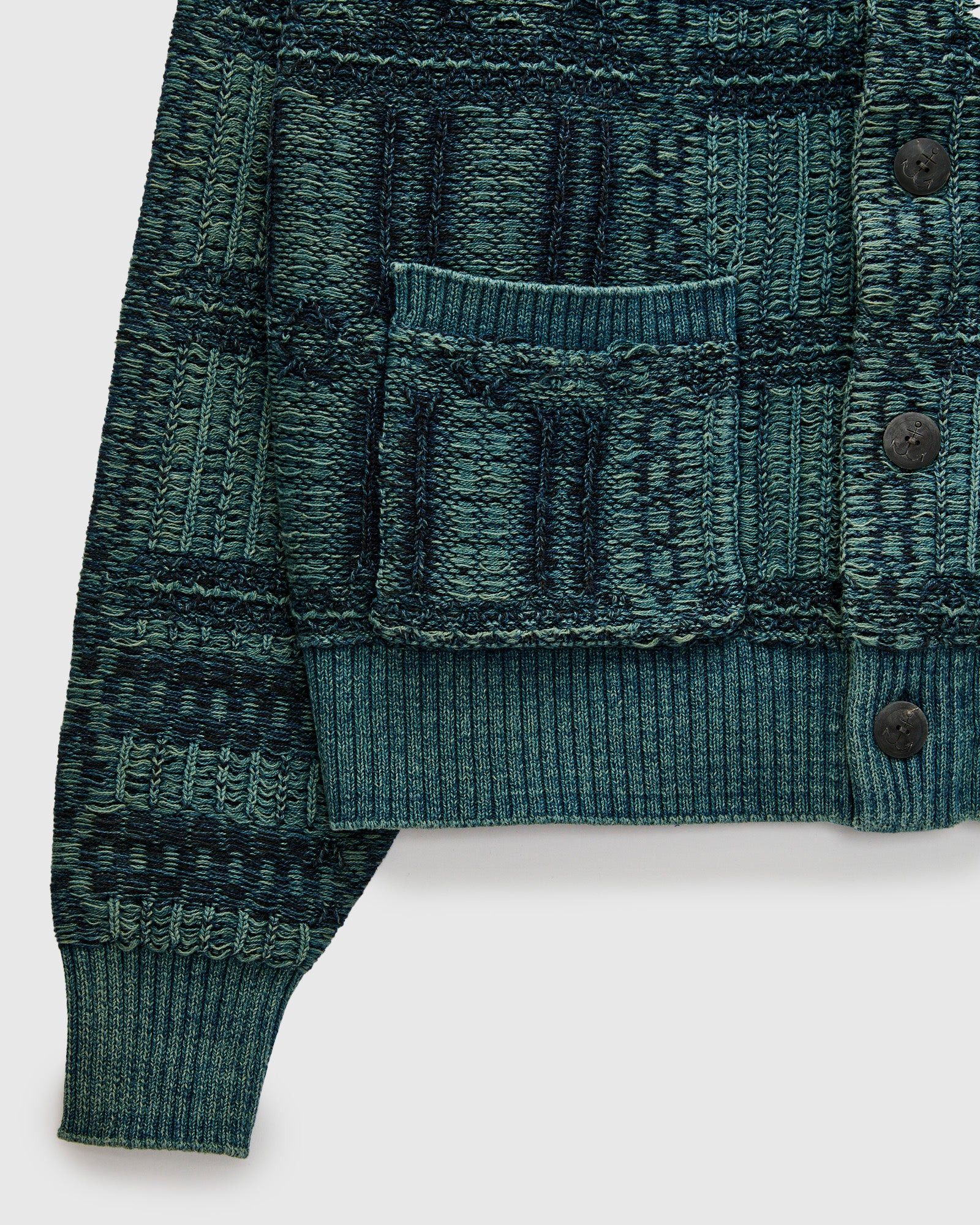 Jacquard-Knit Shawl Collar Cardigan in Indigo - 5