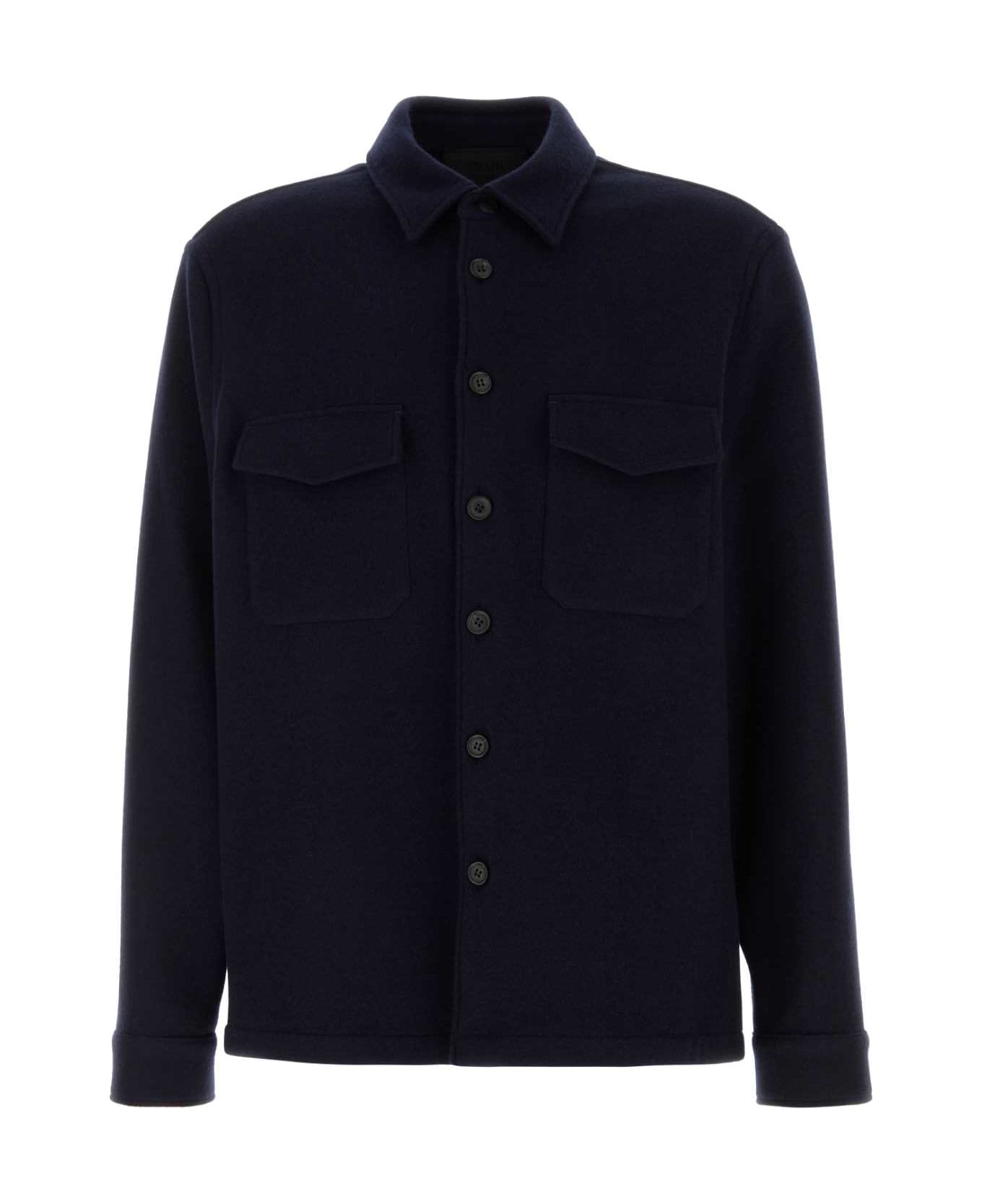 Tシャツ・カットソー PRADA Midnight blue wool bled shirt (SC787SOOO1Y5V F0008) Prada Midnight Blue Wool Bled Shirt FW24 Collection – LOZURI®