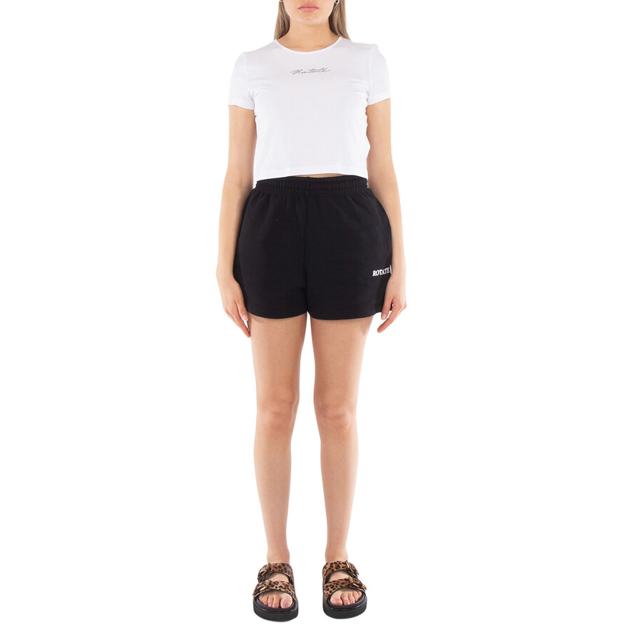 Rotate Ladies Bright White Logo Applique Cropped T-Shirt - 4
