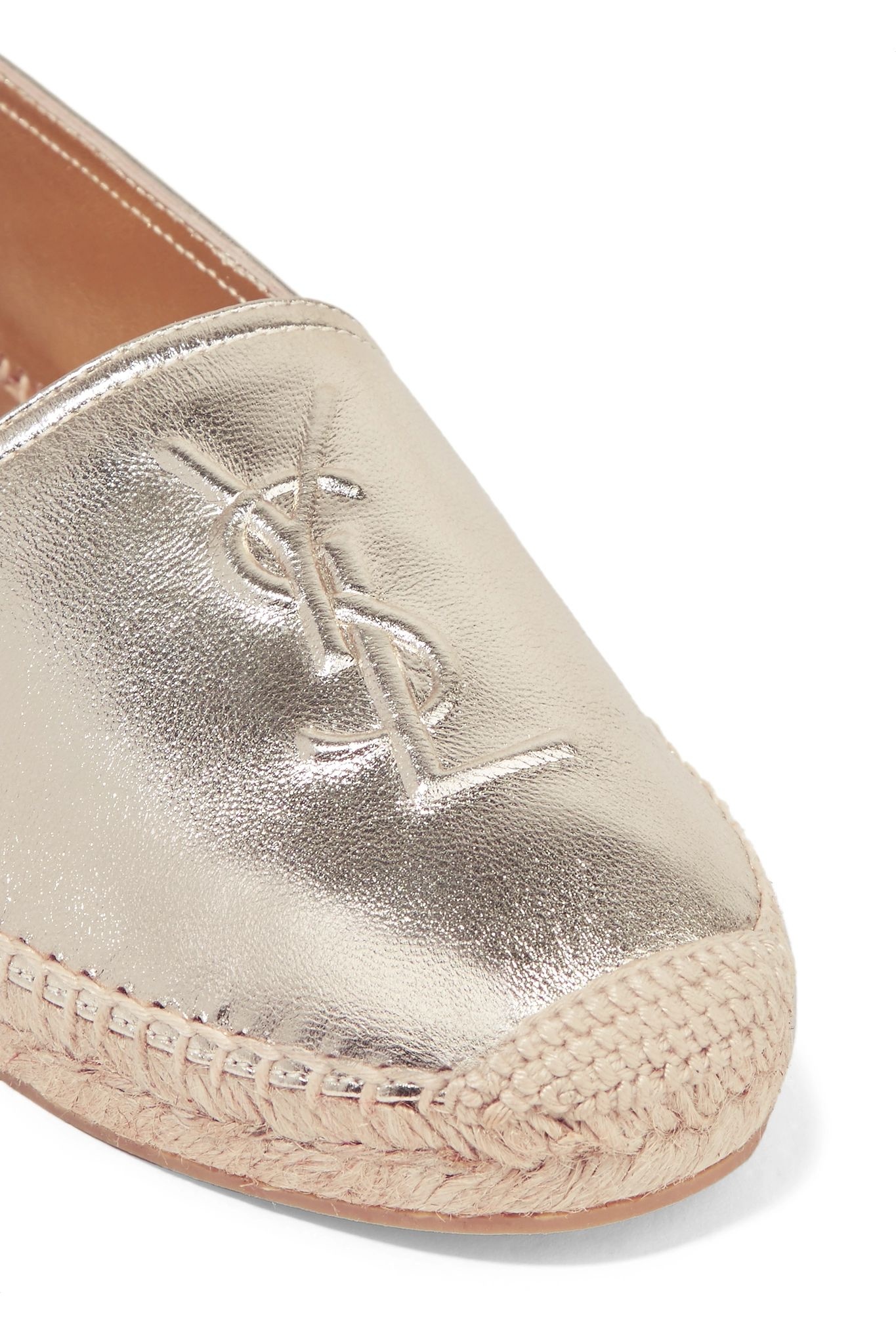 Logo-embossed metallic leather espadrilles - 5