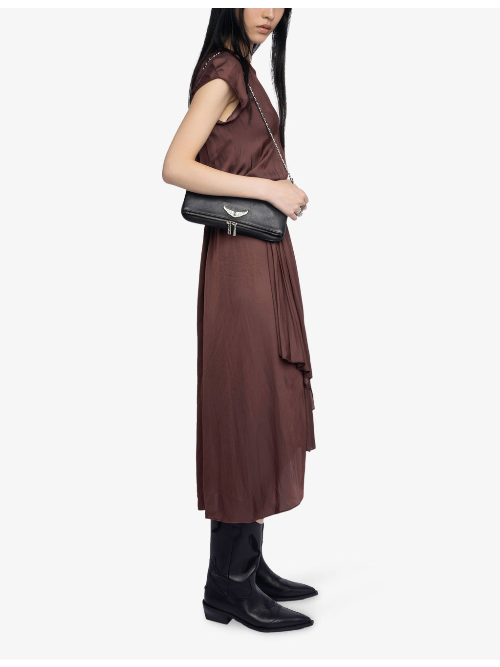 Randall V-neck raglan-sleeve satin midi dress - 4