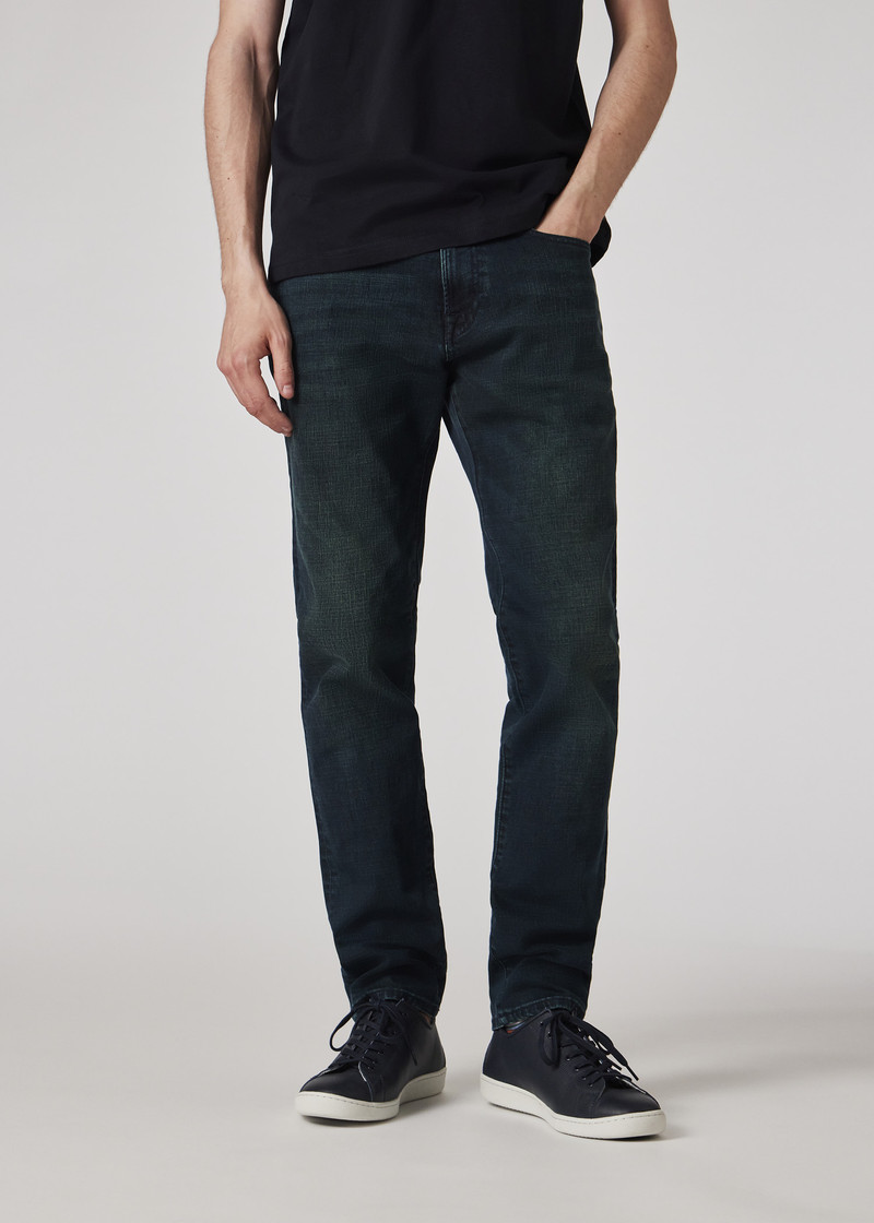 Slim-Standard Navy-Wash 'Crosshatch Stretch' Jeans 4