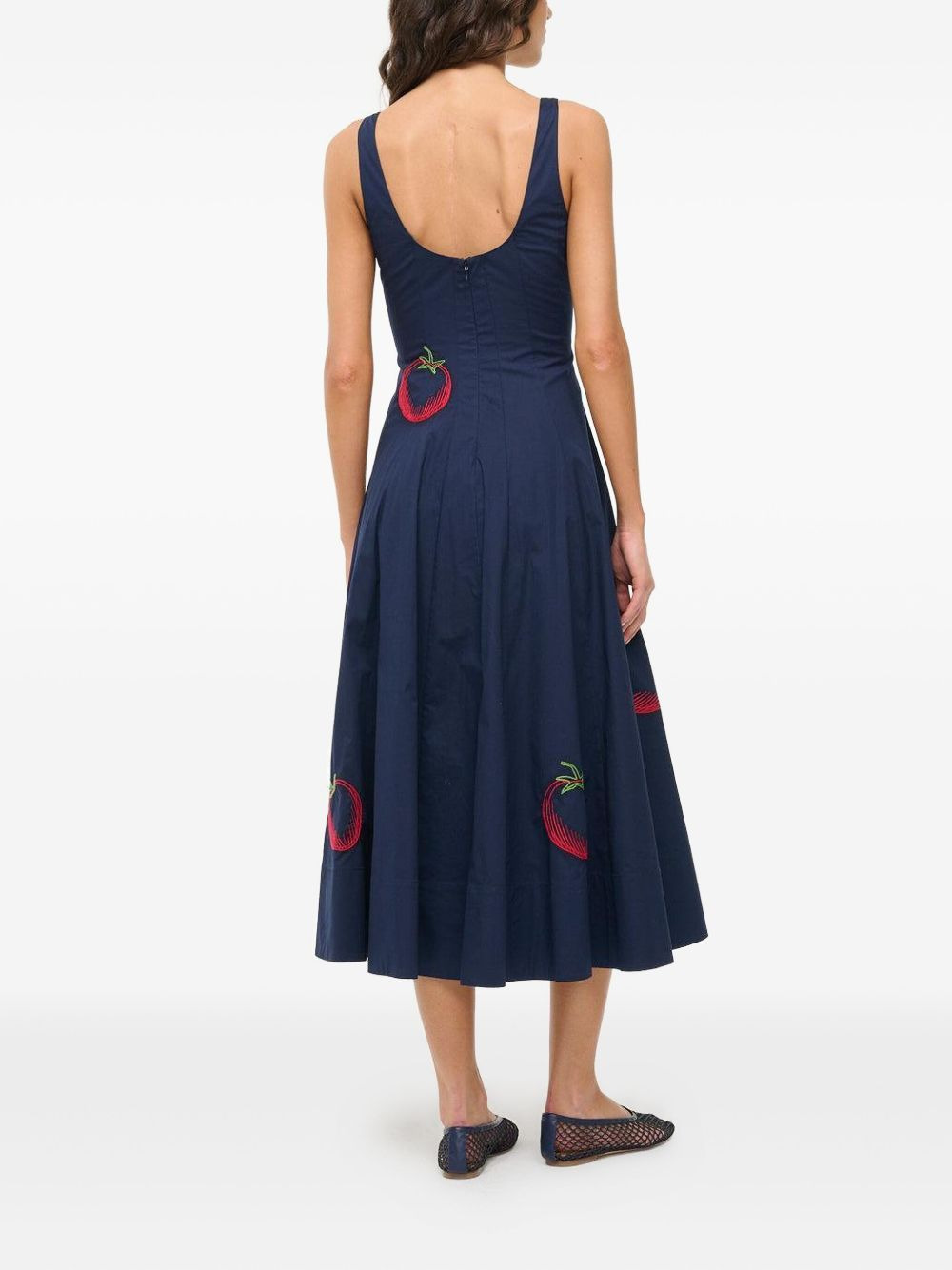 Wells tomato-embroidered midi dress - 4