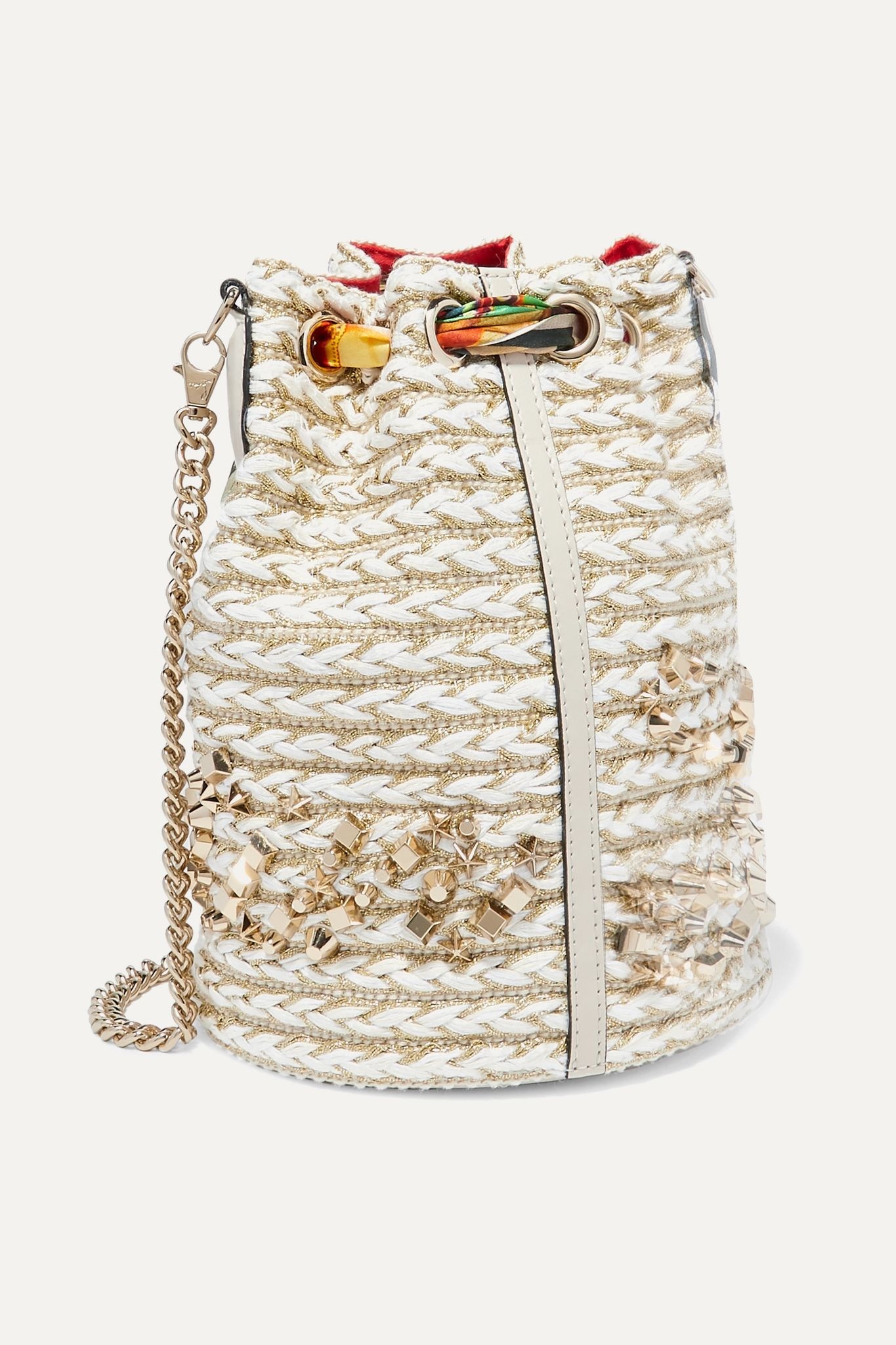 Marie Jane printed silk-trimmed woven bucket bag - 3