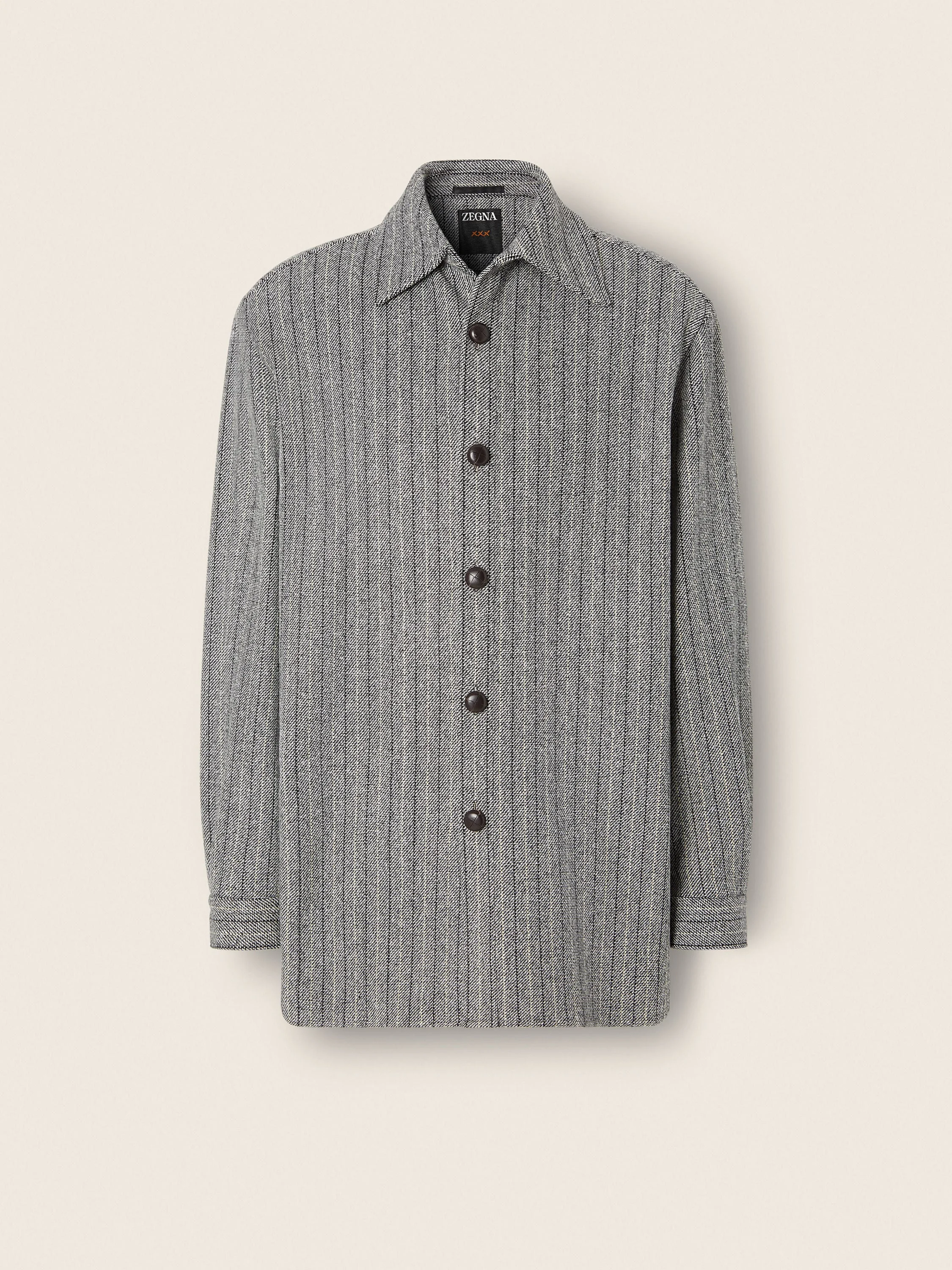 GREY PINSTRIPED TROFEO SELECTION WOOL SHIRT - 1