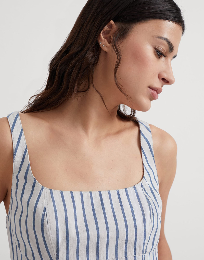 Striped cotton and linen wrinkled poplin cropped top 3