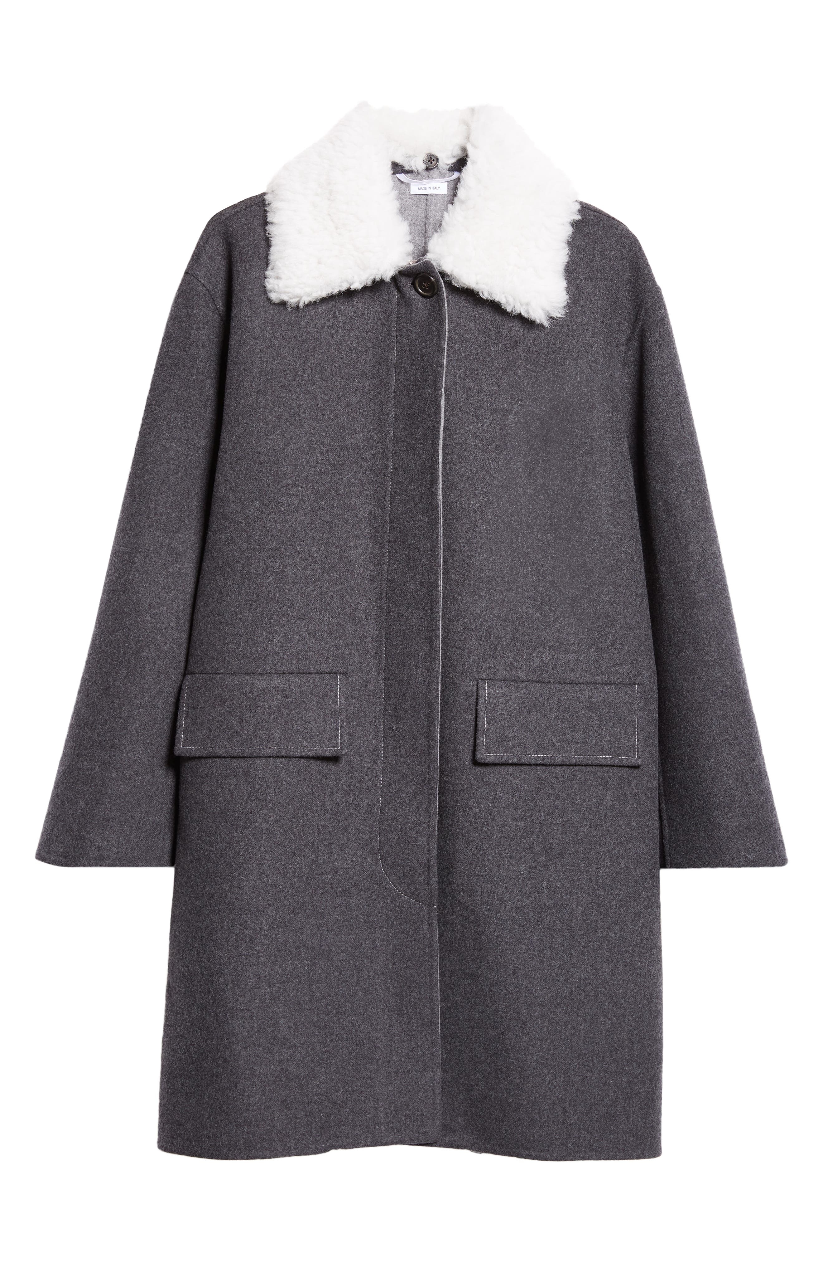 Thom Browne Bal Wool & Cashmere Coat with Removable Genuine Shearling Collar in Medium Grey at Nords - 8